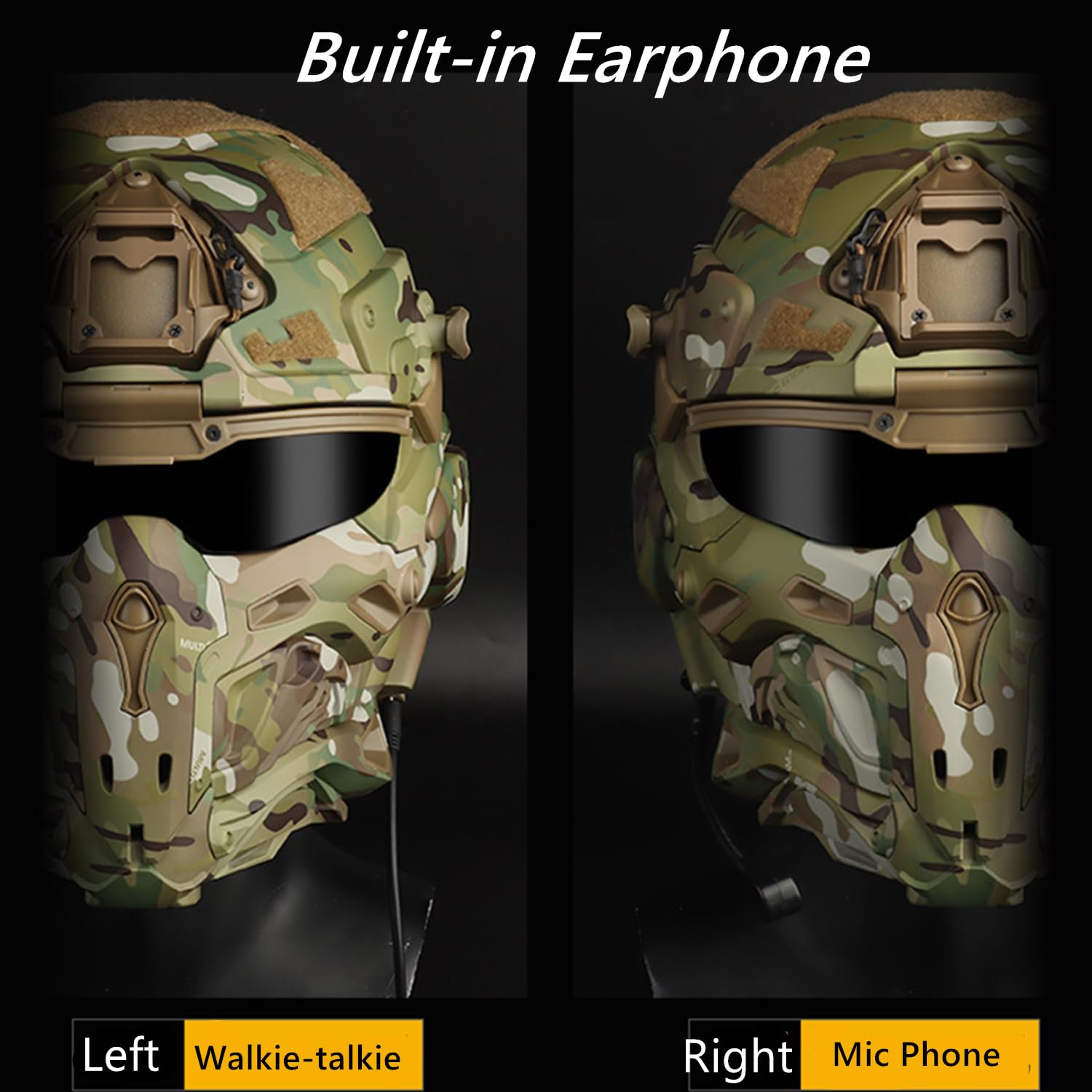 iMeshbean Tactical Airsoft Helmet with Paintball Full Face Mask - Built-in Headset, Goggles & Anti-Fog Fan - Military Style Protective Gear for Outdoor Airsoft, CS Games, Hunting & Tactical Training (Black)