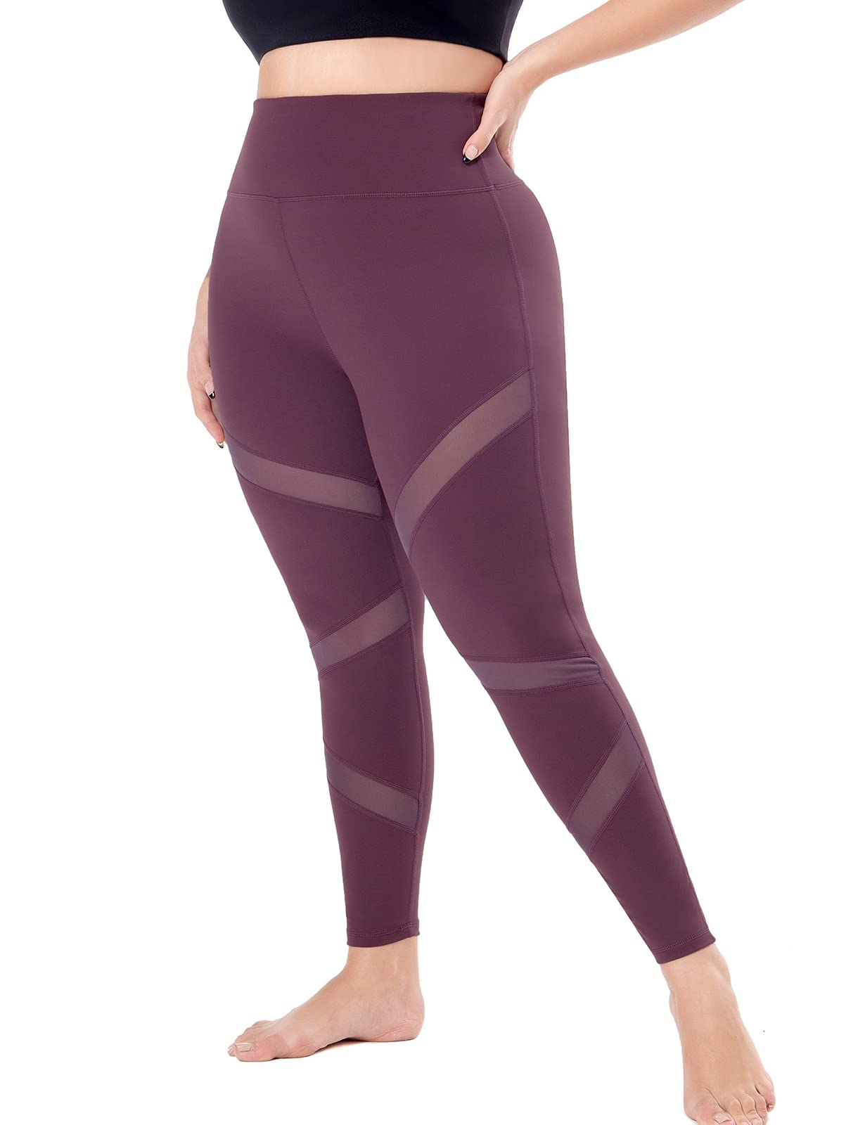 Plus Size Yoga Pants for Women - High Waisted Tummy Control Black Mesh Workout Leggings with Pockets, Squat Proof & Comfortable - Perfect for Gym, Running, Yoga & Casual Wear