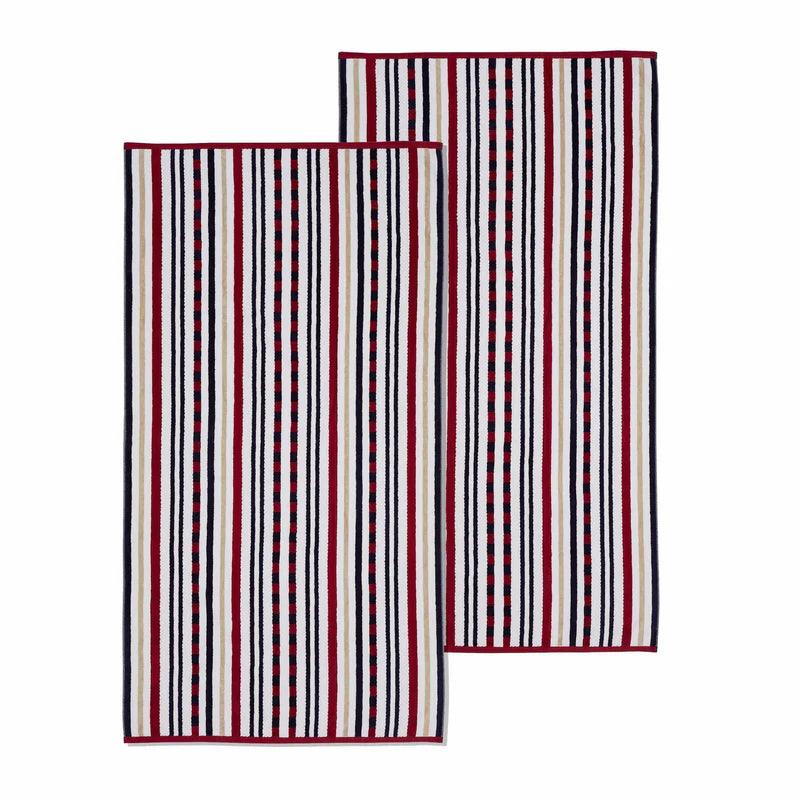 Premium 2-Piece Oversized Beach Towel Set - 100% Stripe Cotton, Medium Weight, Soft & Absorbent - Perfect for Pool, Beach, Vacation & Spa Days