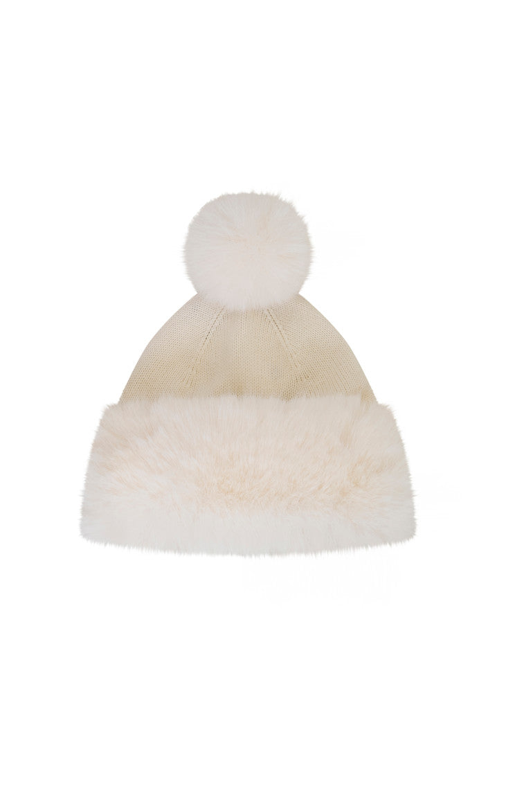 LoveShackFancy x MAX&MOI Amaral Wool Cashmere Faux Fur Winter Hat for Women - Cozy & Stylish Cold Weather Accessory for Outdoor Activities & Fashion Outfits