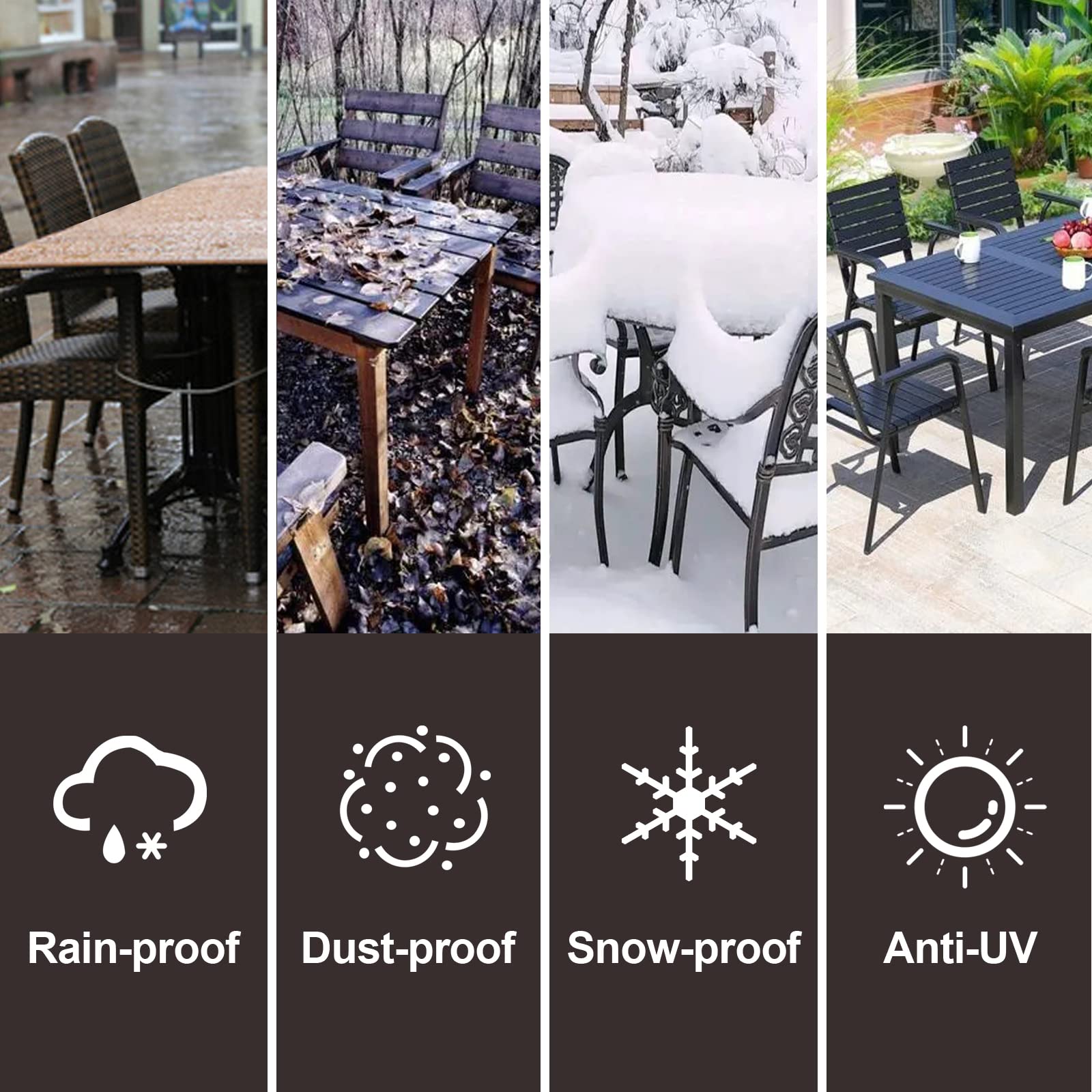 Waterproof 650D Canvas Outdoor Patio Furniture Cover - Rectangle Table Protector (110