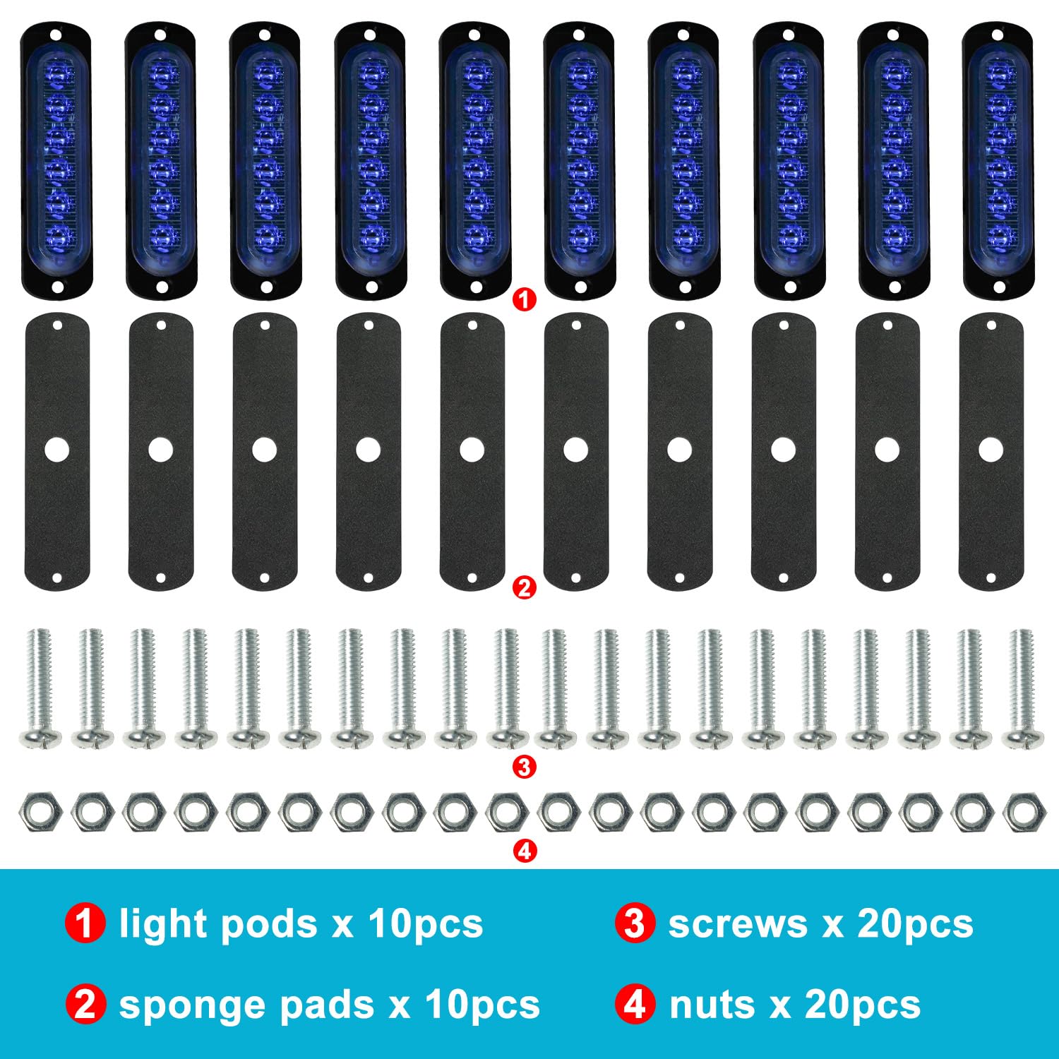 10Pcs Blue LED Marine Courtesy Lights - IP68 Waterproof Boat Interior Lights for Deck, Transom, Cabin, Cockpit, Dinghy, Pontoon, Jon Boat & Kayak - Perfect for Night Fishing, Boating Safety & Cabin Ambience