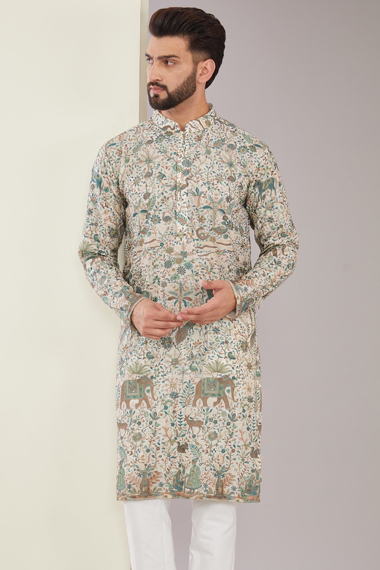 Stylish Off-White Kalamkari Embroidered Kurta for Women | Handcrafted Indian Ethnic Wear | Perfect for Festivals, Weddings & Cultural Events