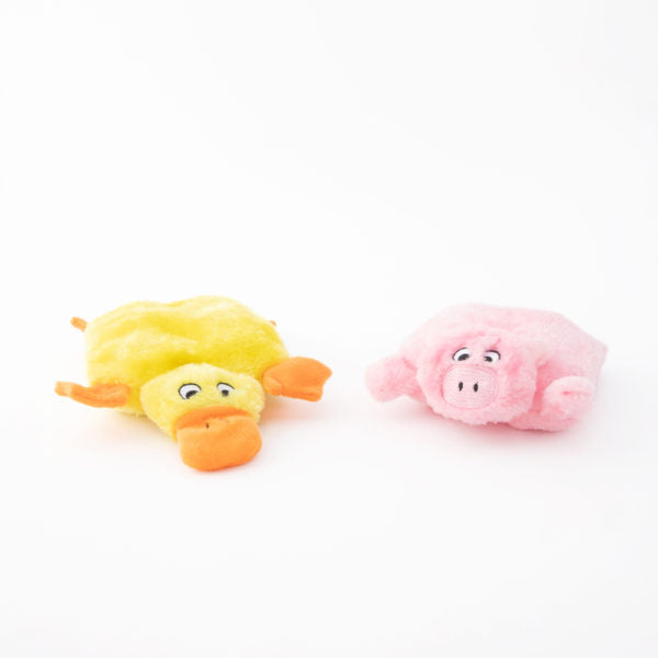 2 Pack Squeaky Duck and Pig Chew Toys for Dogs - Durable Pet Teething Toys for Puppies - Fun Interactive Playtime for Small & Large Breeds - ZippyPaws Squeakie Pads