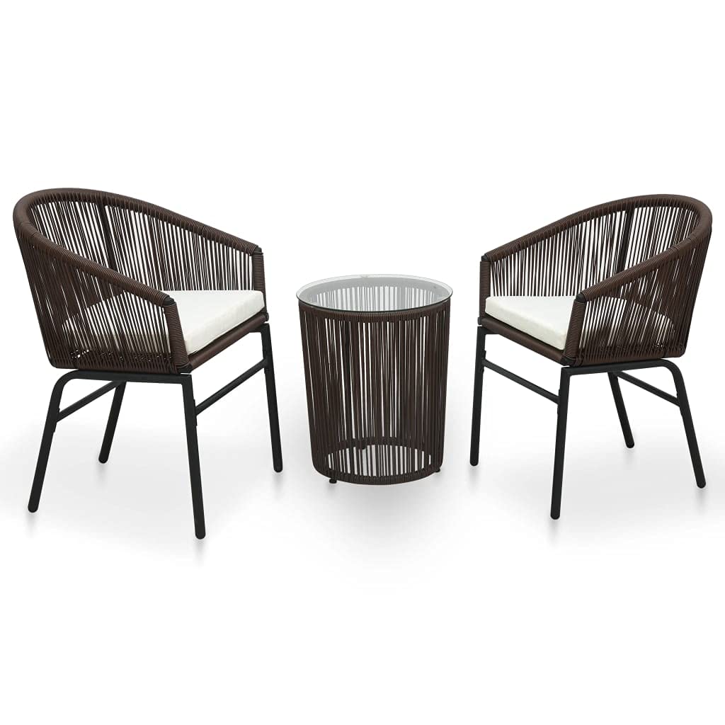 3-Piece Brown PVC Rattan Bistro Set with Cushions - Outdoor Patio Furniture for Porch, Deck, Backyard, Lawn & Balcony | Fast Shipping | Perfect for Garden Dining, Coffee Break & Relaxing