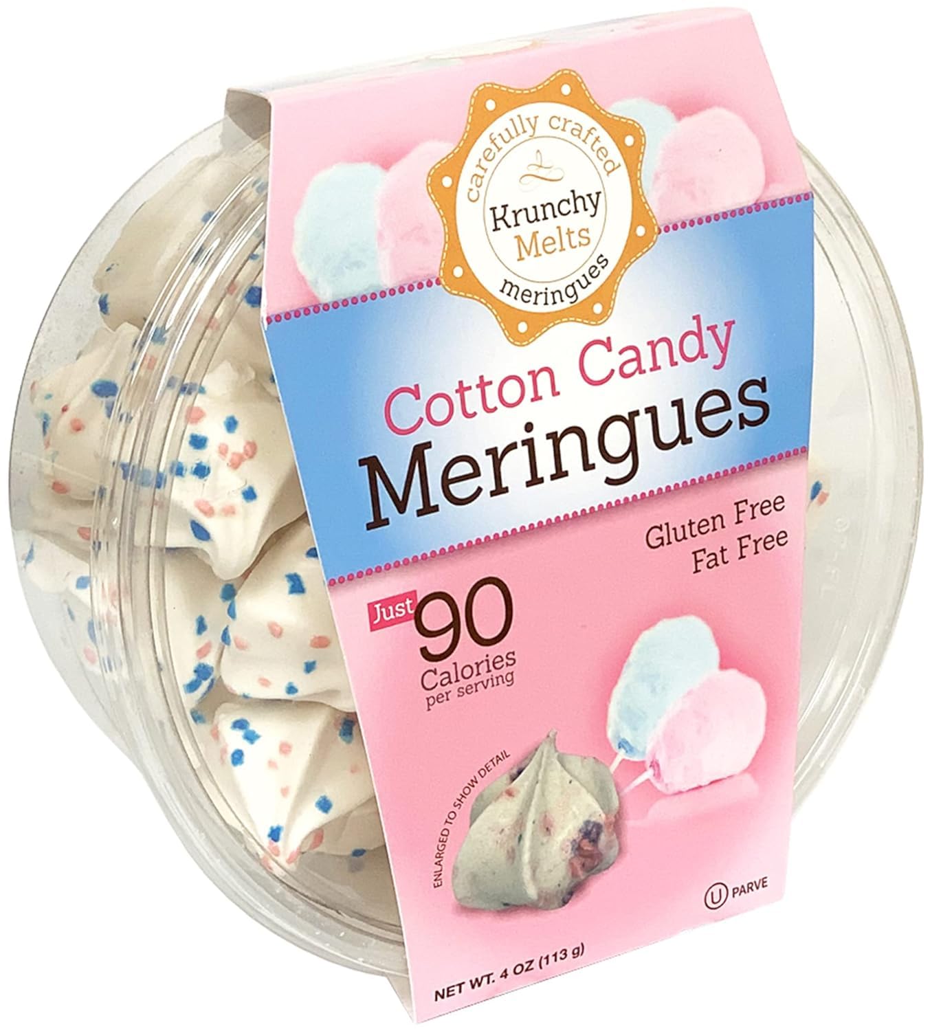 Krunchy Melts Original Meringue Cookies - Cotton Candy Flavor | Low Calorie (90 Cal/Serving), Fat Free, Gluten Free & Dairy Free Snacks (4 Oz) | Perfect for Parties, Gifts & Keto Diet
