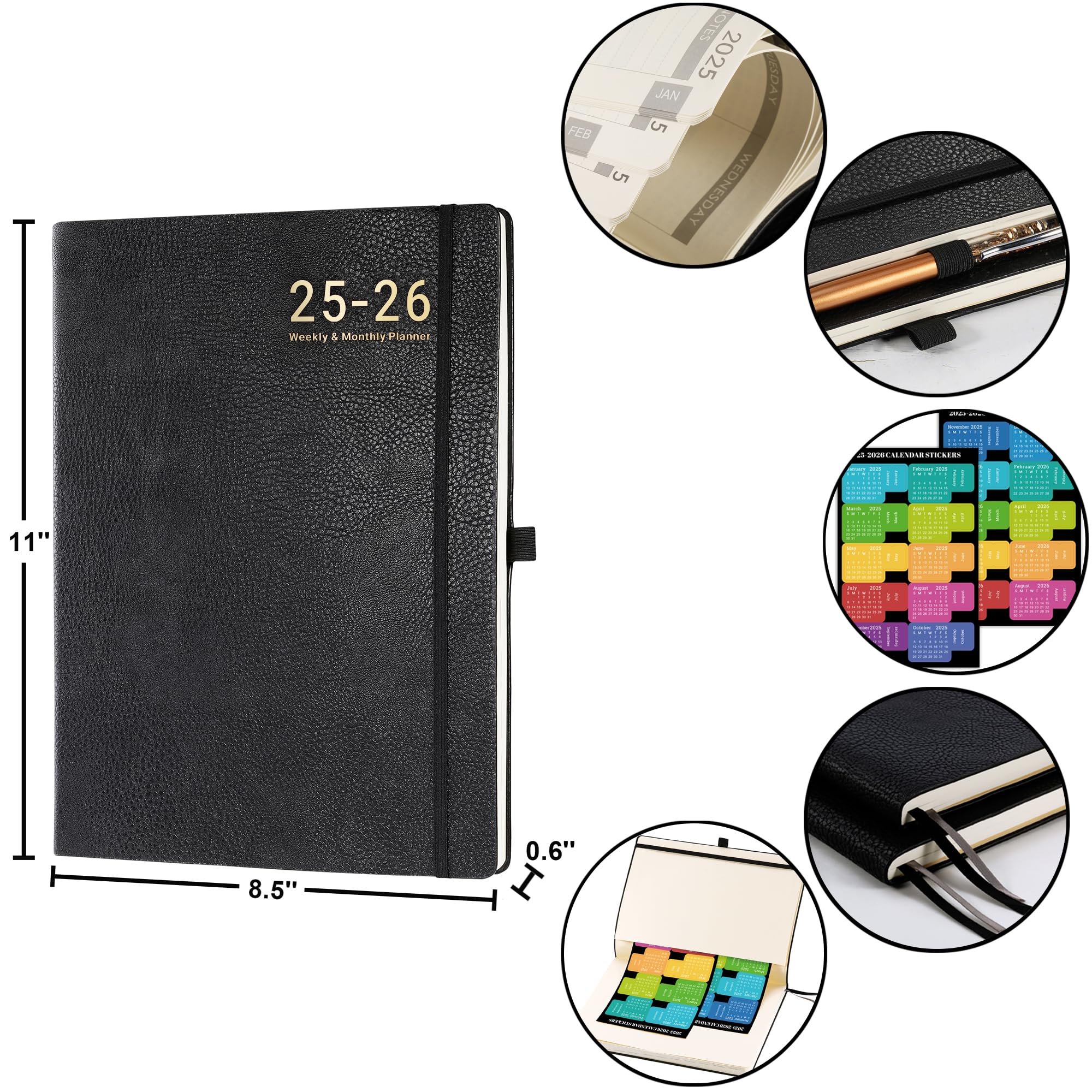 2025-2026 Academic Planner - July 2025 to June 2026 Weekly & Monthly Organizer with Leather Cover, Thick Paper & Back Pocket | 8.5