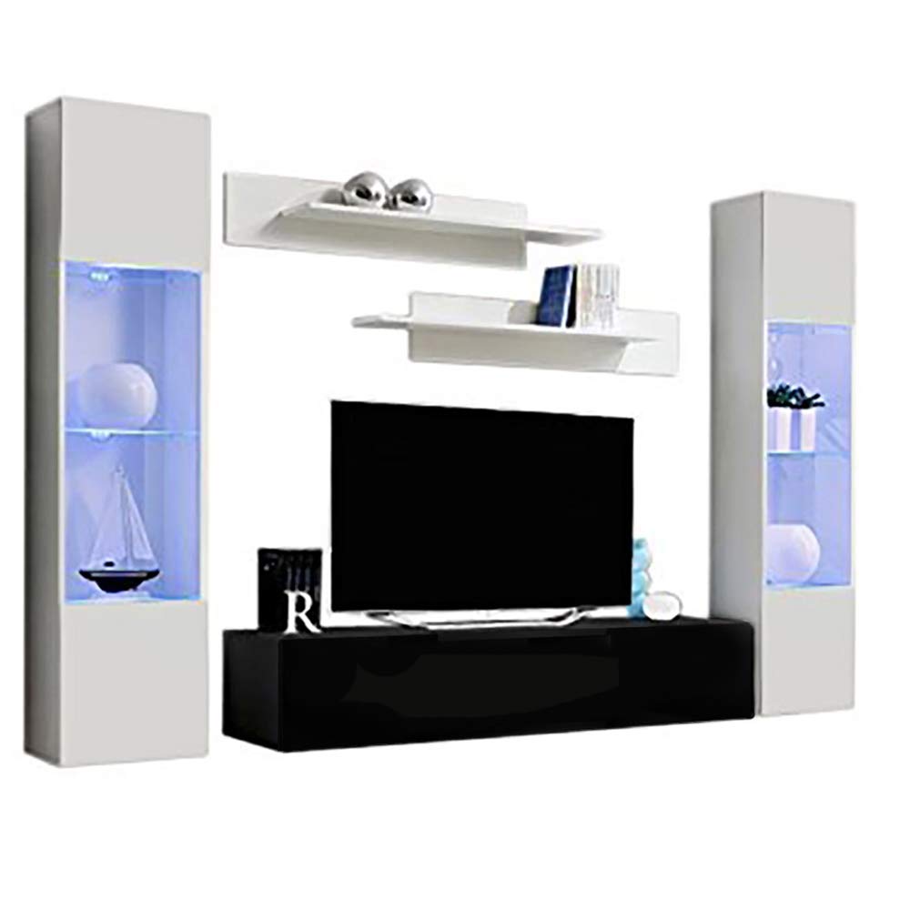Modern Floating TV Stand with Storage & LED Lights - Wall-Mounted Entertainment Center for Bedroom & Living Room - White/Black TV Console with Shelves - Perfect for Small Spaces & Home Theater Setup