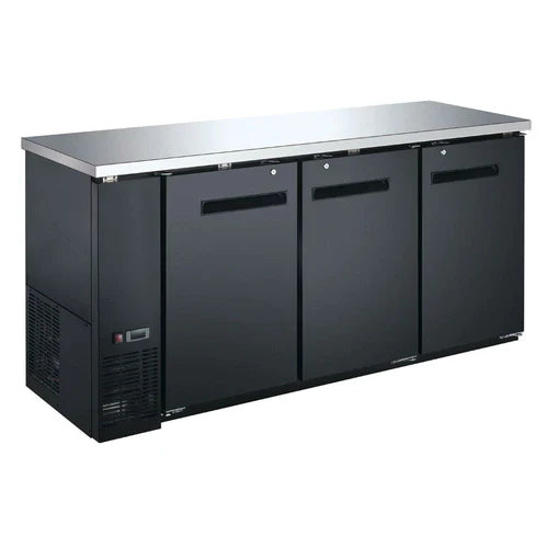 Commercial Black Counter Height Narrow Solid Door Back Bar Refrigerator - CBB 72 72 Coldline for Bars, Restaurants, and Home Entertaining Spaces