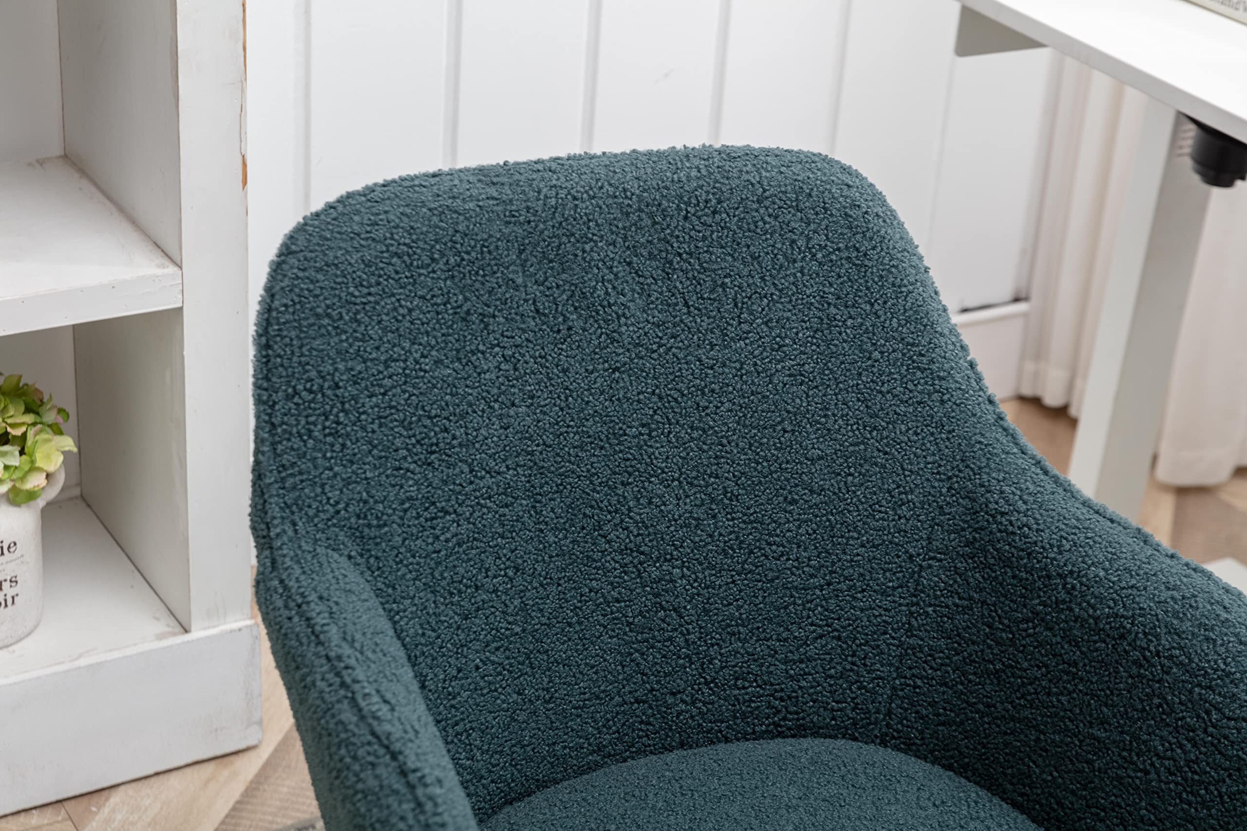 Goujxcy Fluffy Faux Fur Office Chair - Dark Green Upholstered Swivel Desk Chair with Adjustable Height for Home Office, Vanity, Gaming & Study | Modern Accent Task Chair for Workstation, Dressing Table & Bedroom Decor