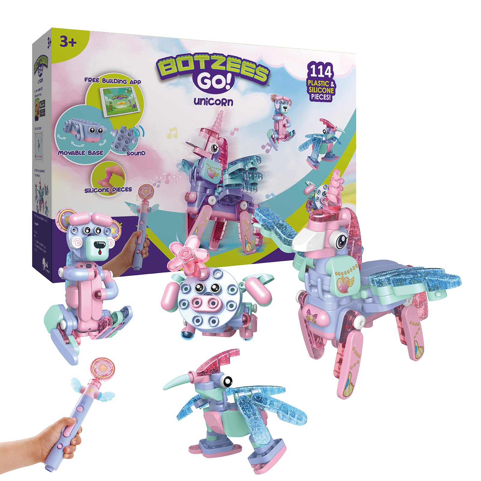 BOTZEES GO! Unicorn Robot Building Kit - STEM Learning & Remote Control Toy for Kids Ages 3+ | Electric RC Unicorn with Magic Stick & App Control | Perfect for Creative Play, Birthday Gifts & Early STEM Education