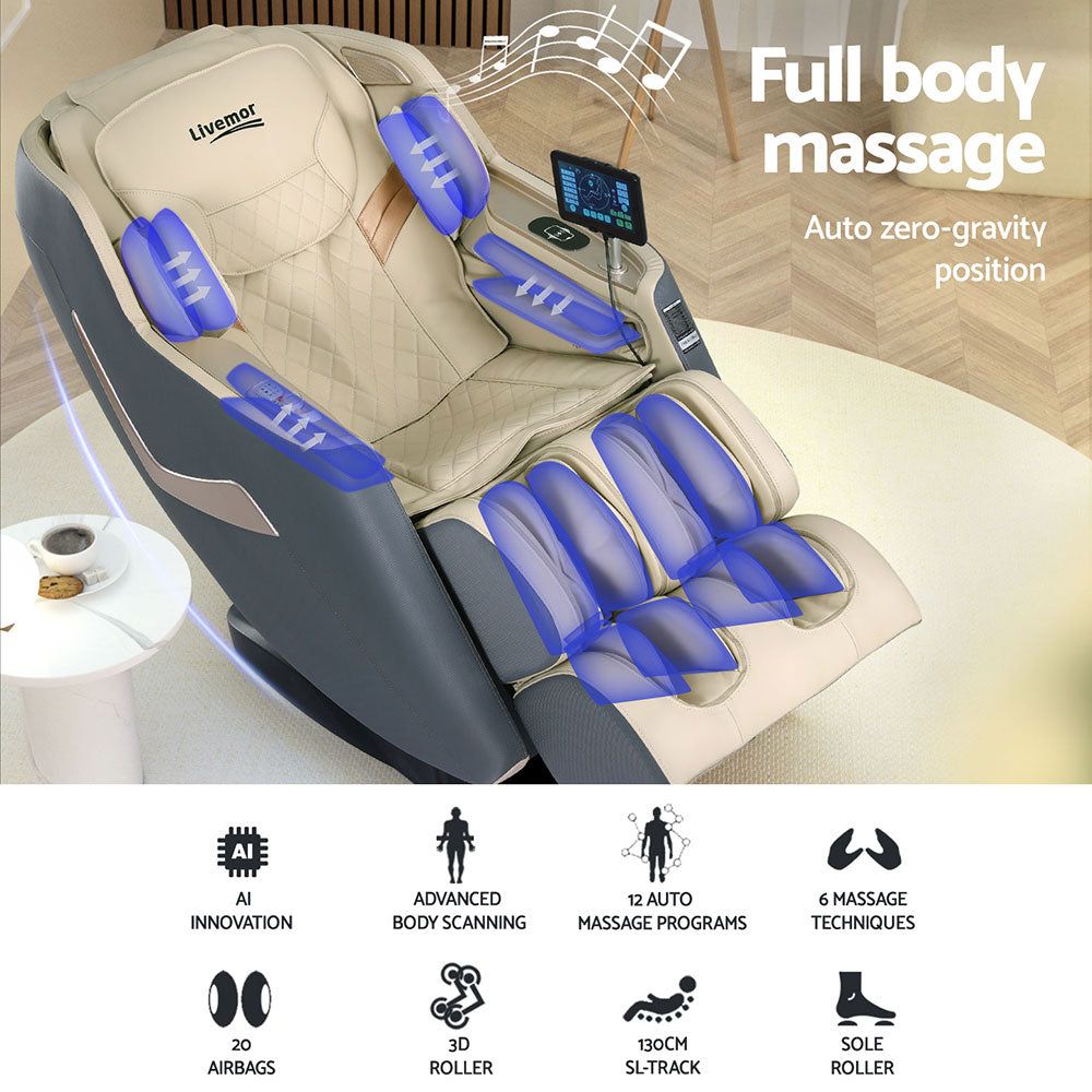 Livemor 3D Opal Electric Massage Chair Recliner - Full Body Shiatsu Massager with Heat Therapy for Home, Office & Relaxation - Perfect for Stress Relief & Muscle Recovery