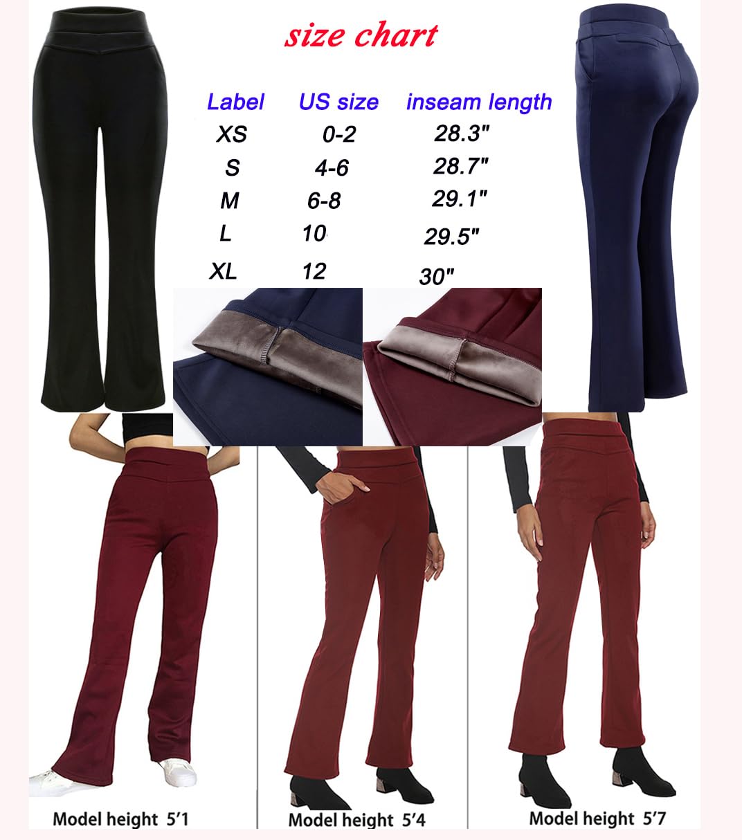Fakanhui Women's Fleece Lined Bootcut Work Pants - Winter Warm High Waisted Pull On Flare Business Casual Pants for Office, Work & Everyday Wear