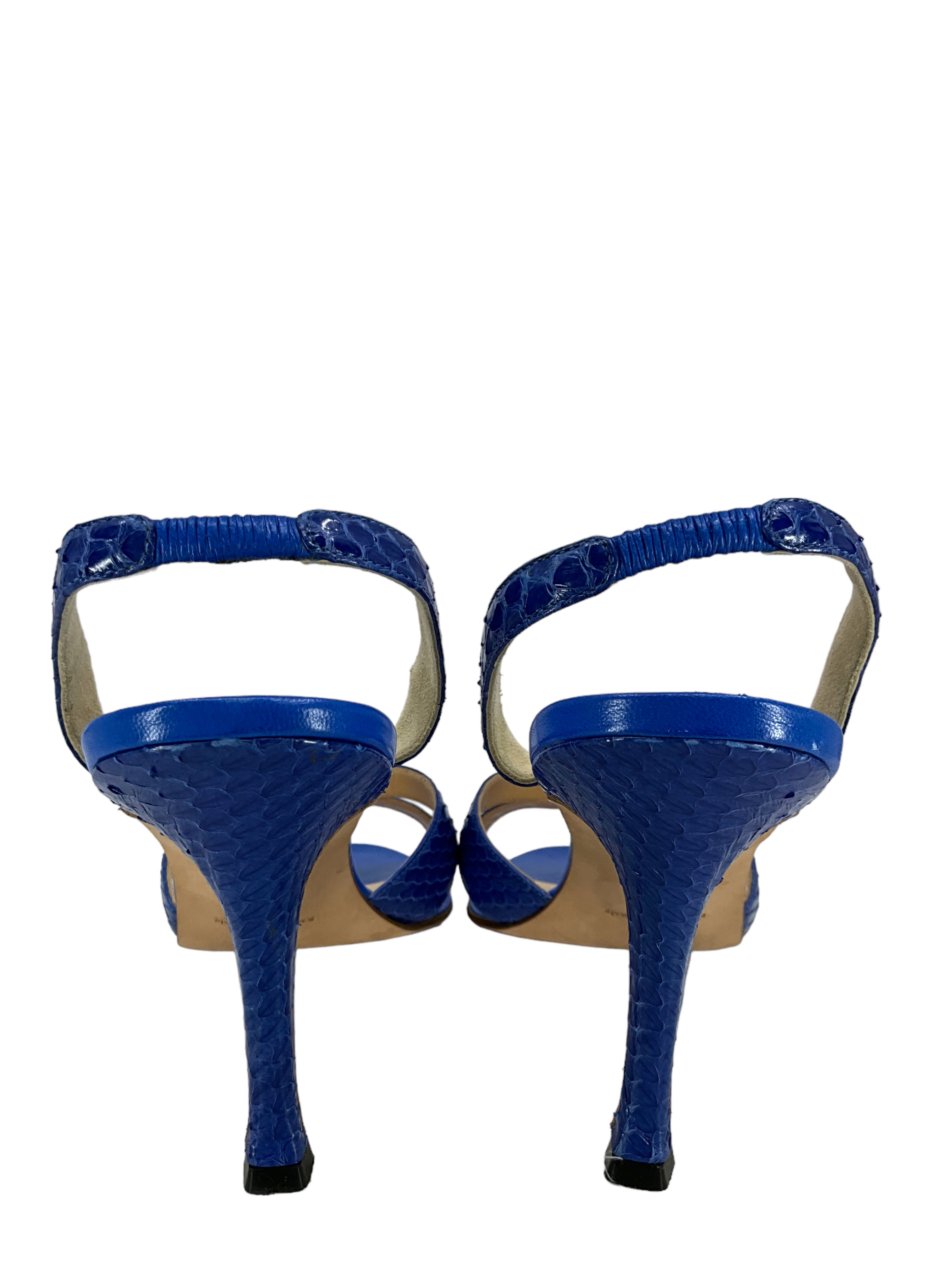 Manolo Blahnik Women's Strappy Snakeskin Sandals Size 9 - Luxury Designer Heels for Weddings, Parties & Evening Events