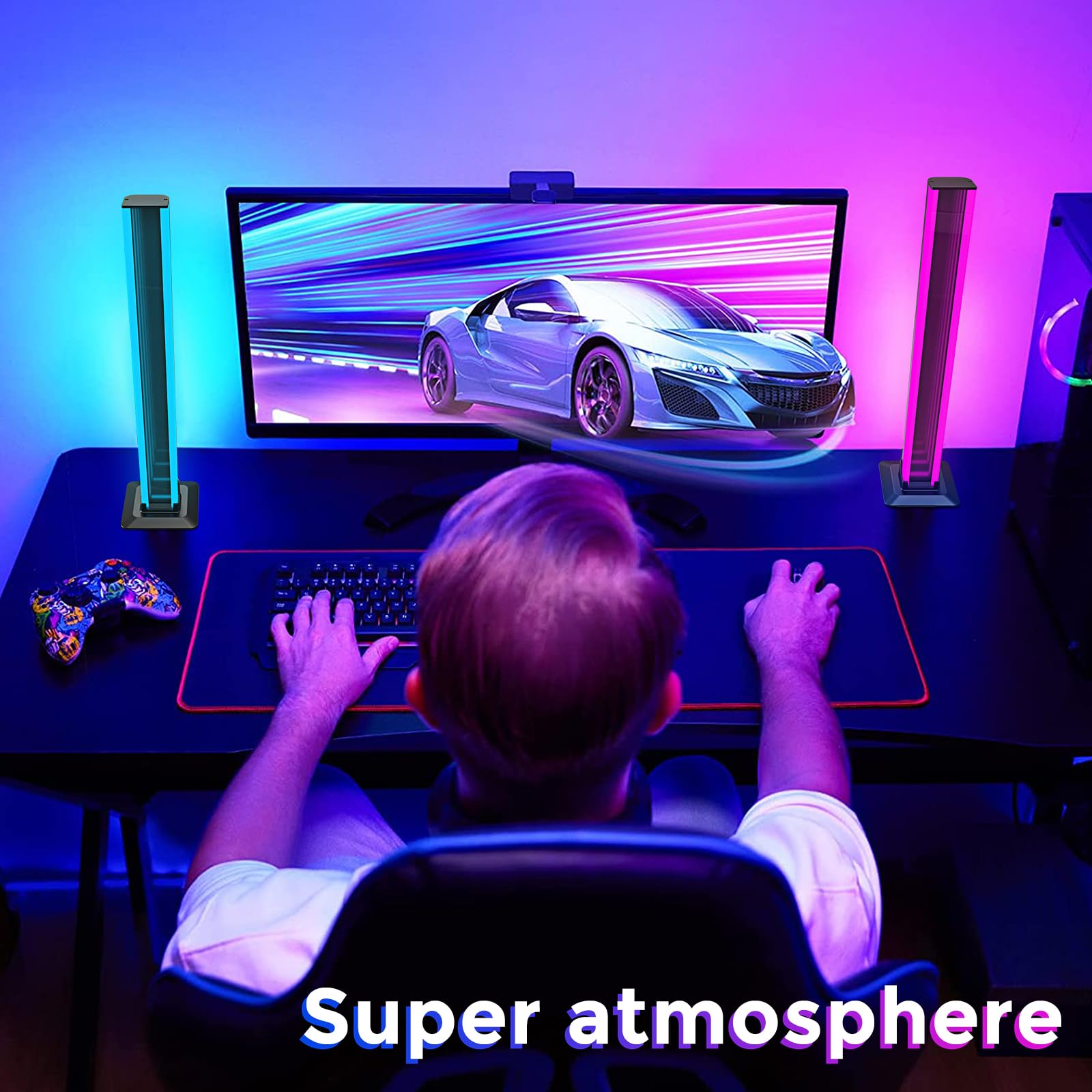 Eukee 2-Pack RGB IC LED Light Bars with Music Sync & App Control - Smart Flow Lighting for PC, TV, Room Decor - Perfect for Gaming Setups, Home Theater & Bedroom Ambiance