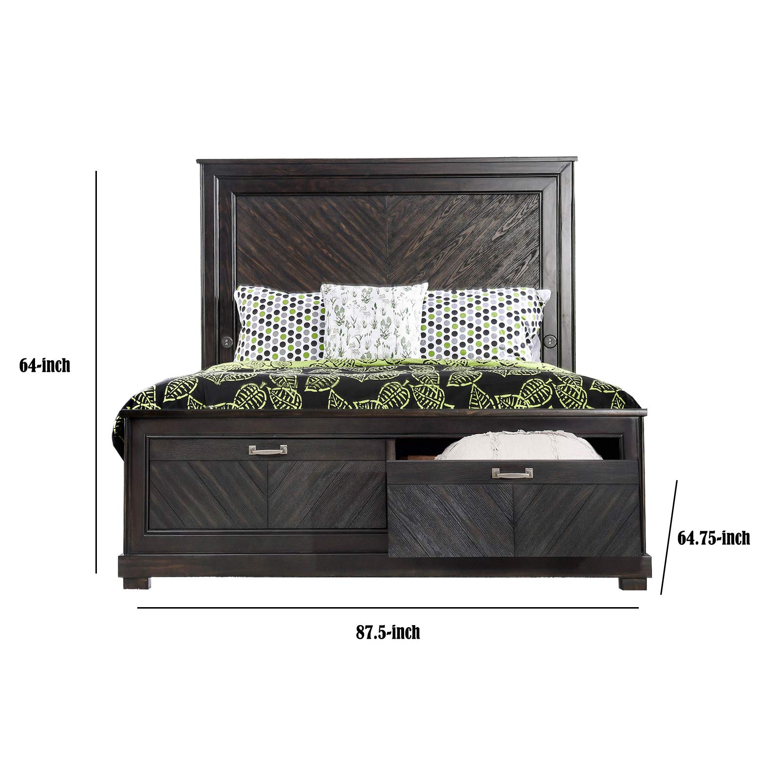 Benjara Transitional Queen Bed Frame with USB Ports and Underbed Storage - Brown Wooden Platform Bed for Modern Bedroom Decor | Perfect for Guest Rooms, Master Suites & Small Spaces