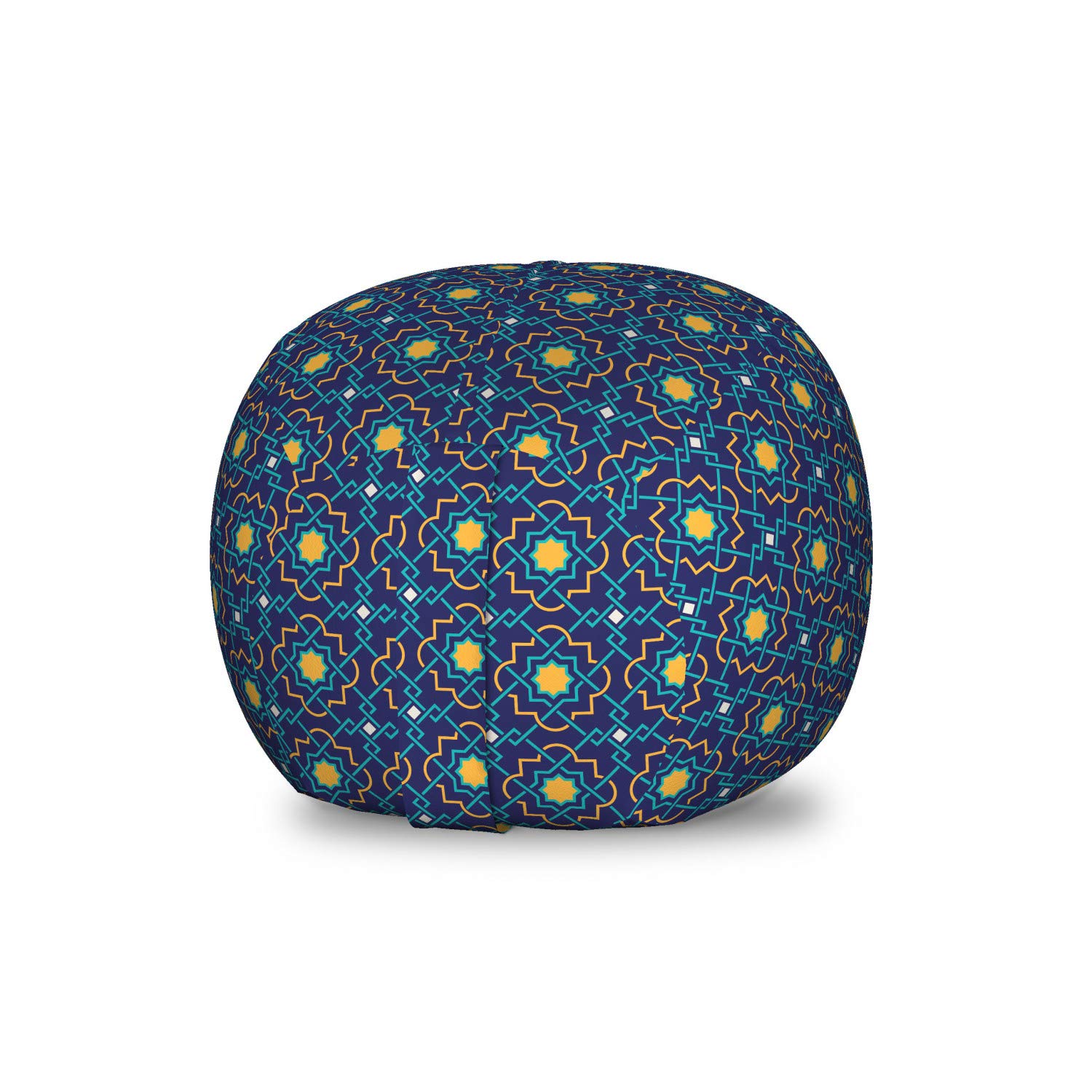 Ambesonne Quatrefoil Storage Toy Bag Chair - Historical Eastern Geometric Girih Tile Pattern, Washable Stuffed Animal Organizer, Small Size in Turquoise & Navy Blue - Perfect for Kids' Room, Nursery, or Playroom Storage