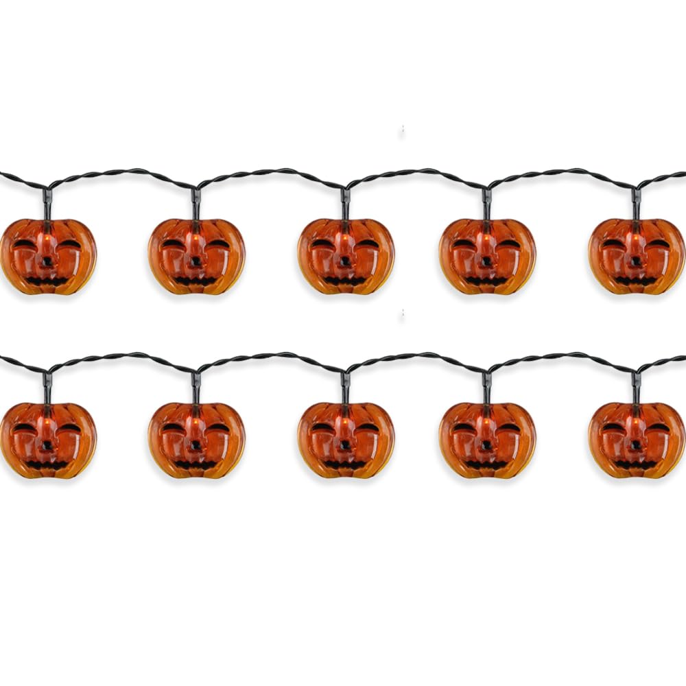 10-Pack Orange Battery-Operated LED Jack O'Lantern Mini Lights - 6ft Black Wire for Halloween Decorations, Pumpkin Displays & Party Lighting