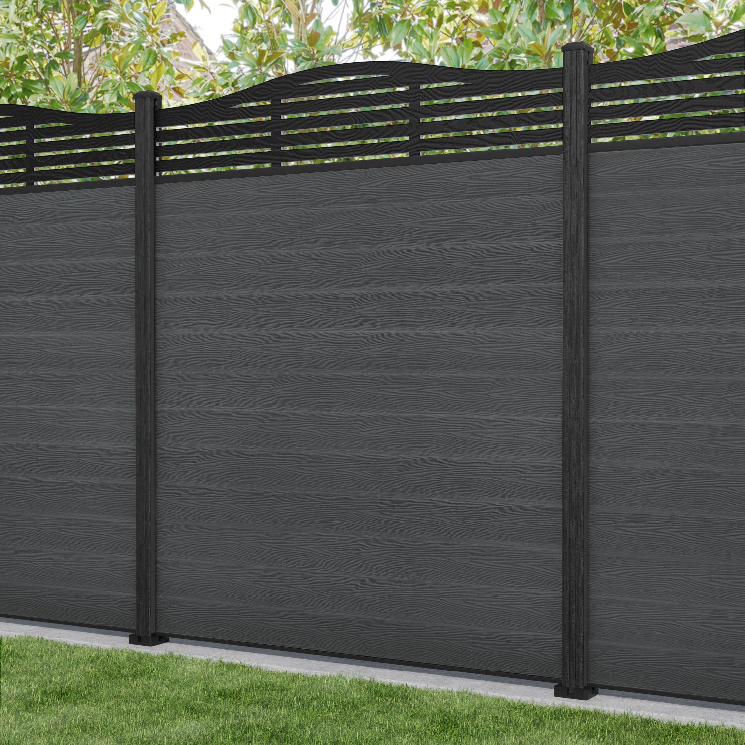 Classic Aspen Curved Top Fence Panel - Dark Grey Composite Fencing with Durable Posts | Perfect for Backyard Privacy, Garden Borders & Decorative Landscaping