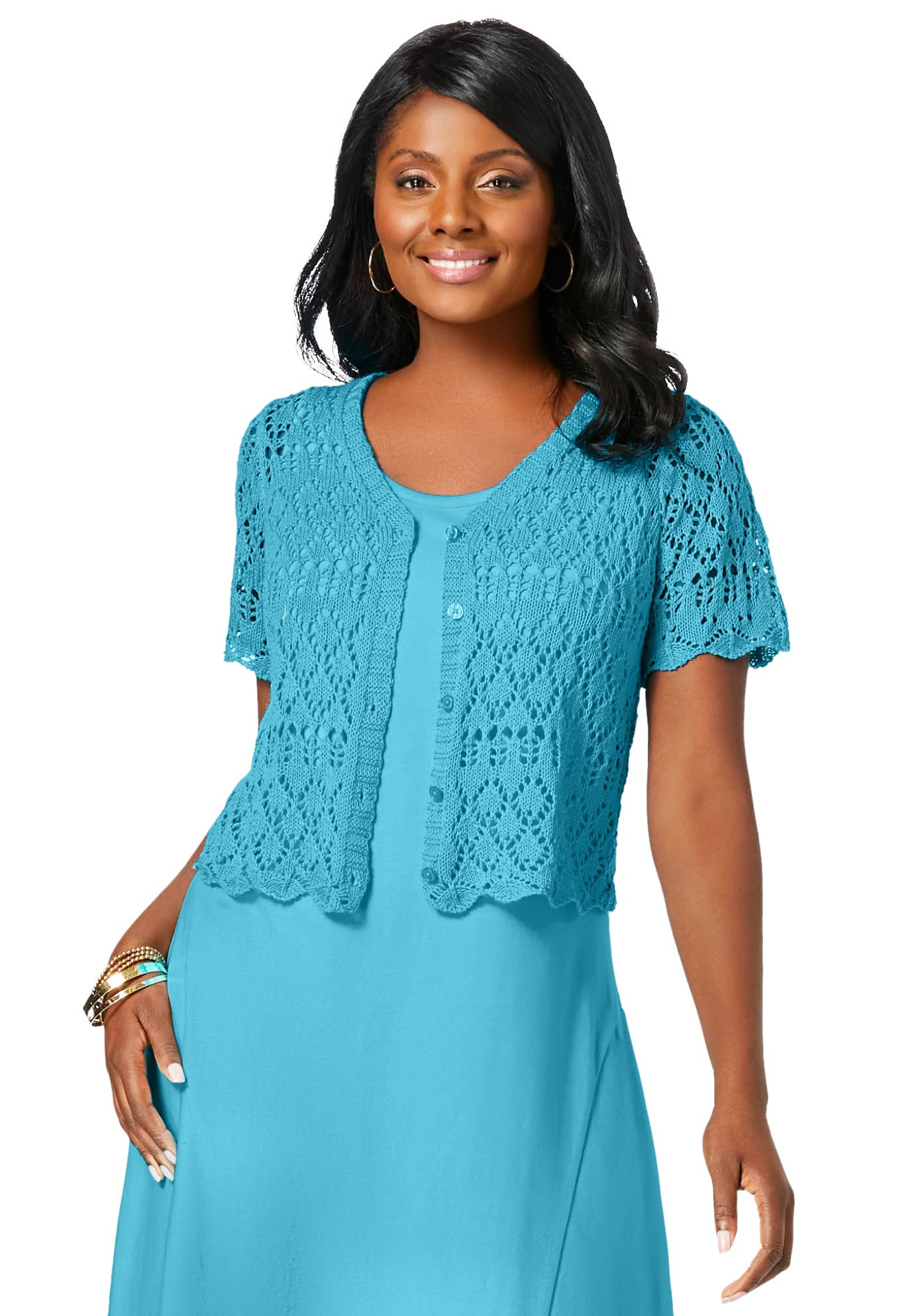 Jessica London Women's Plus Size Crochet Shrug Cardigan - Lightweight Summer Cover-Up for Beach, Weddings & Evening Outfits