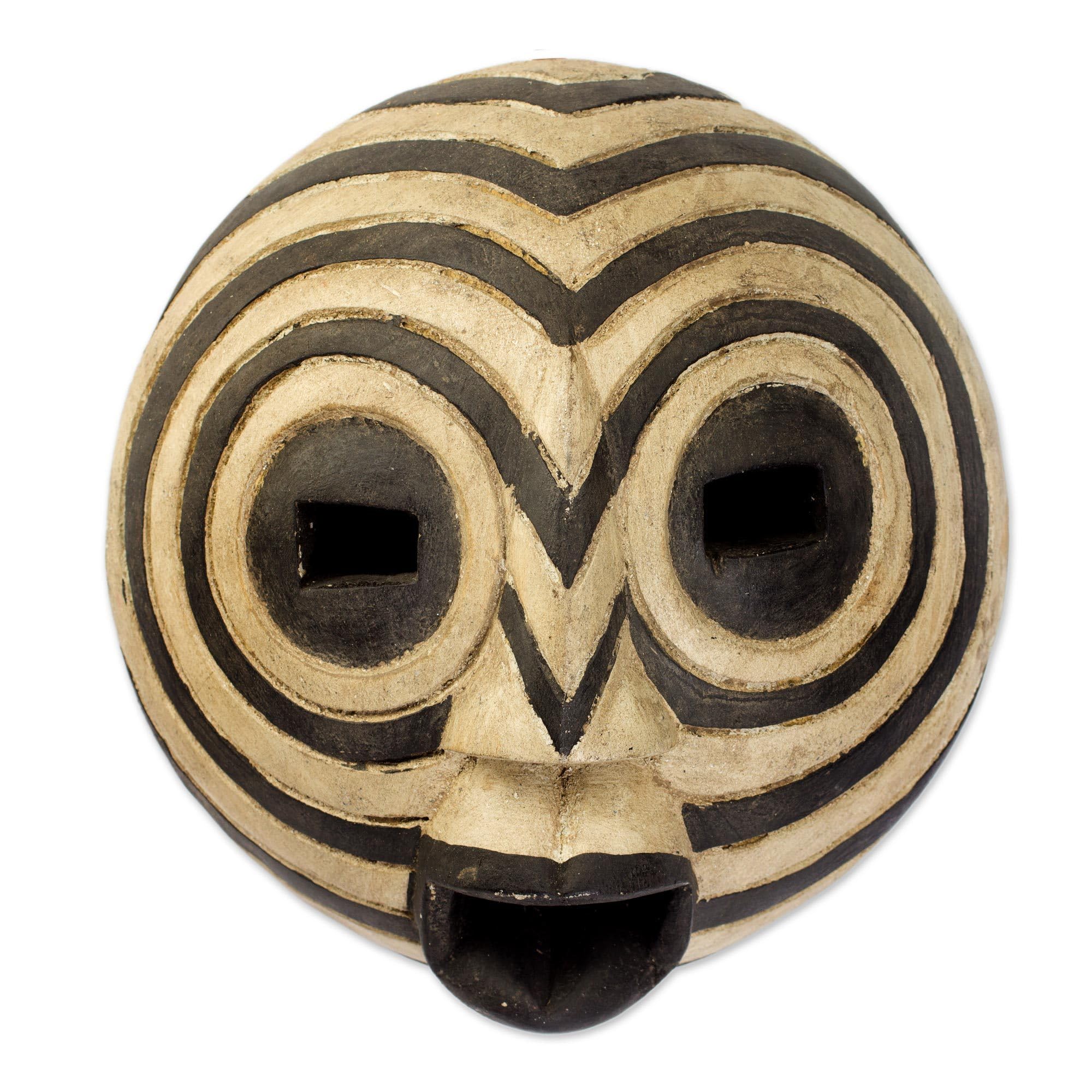 NOVICA Handcrafted Sese Wood Decorative Mask - Metallic Happy Face African Art for Home & Wall Decor | Perfect for Living Room, Bedroom, or Office Display