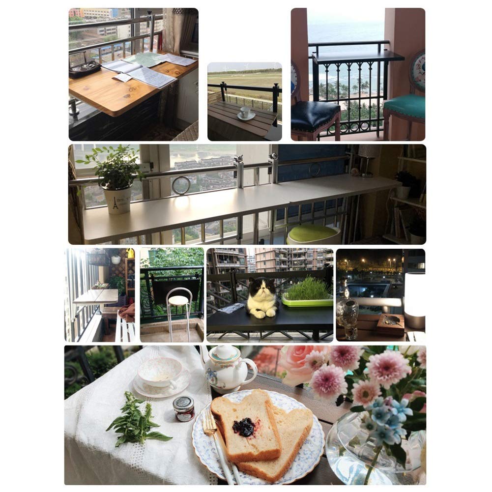 Foldable Hanging Table for Balcony, Patio & Garden - Adjustable Height (5 Levels), Space Saving Design - Perfect for Coffee, Snacks & Outdoor Relaxation - Natural Wood Finish, 60x37cm - Ideal for Small Spaces, Apartments & Rooftop Lounging
