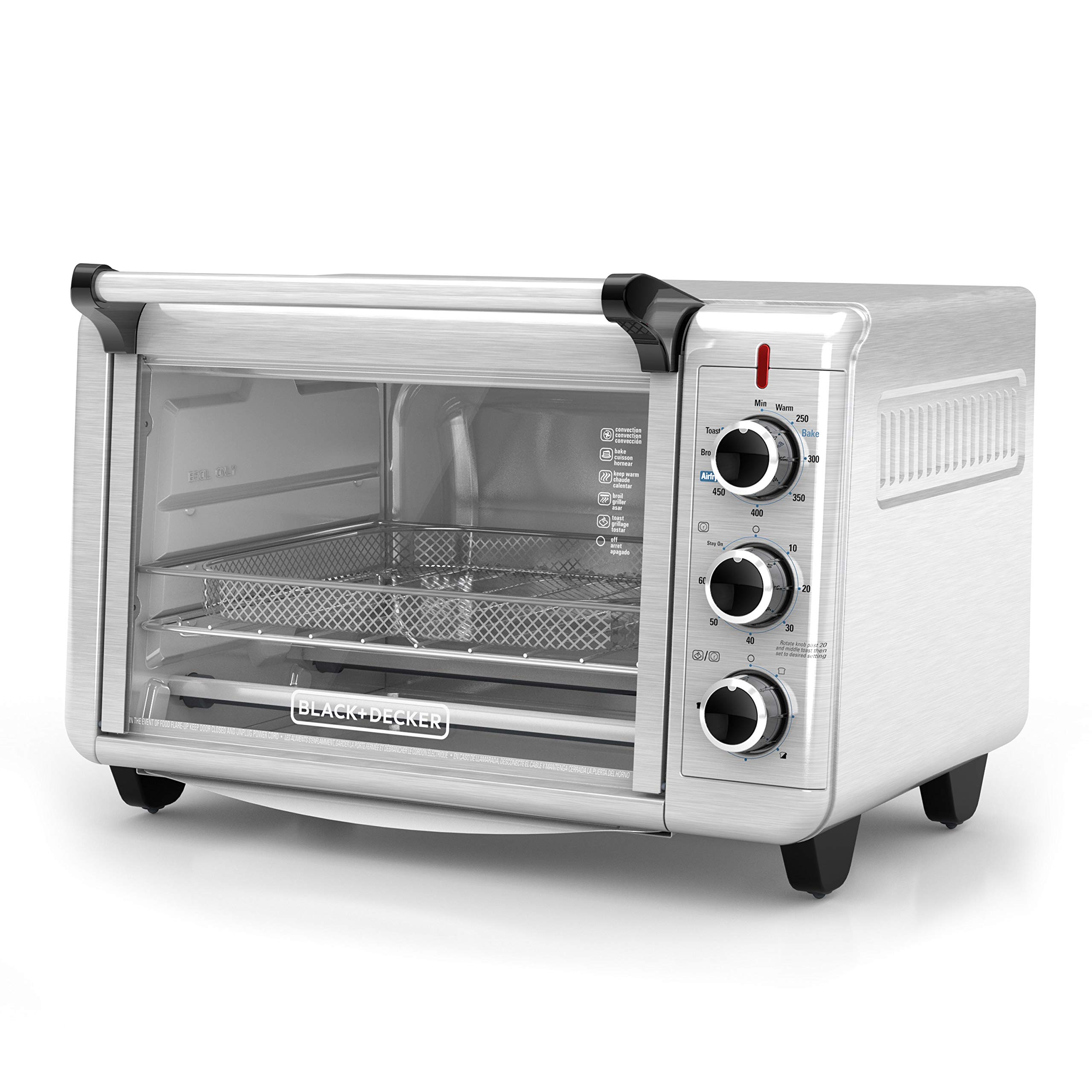 BLACK+DECKER 6-Slice Air Fryer Toaster Oven with 5 Cooking Functions - Stainless Steel Countertop Convection Oven for Baking, Roasting & Crisping | Perfect for Small Kitchens, Dorms & Apartments (Model TO3215SS)