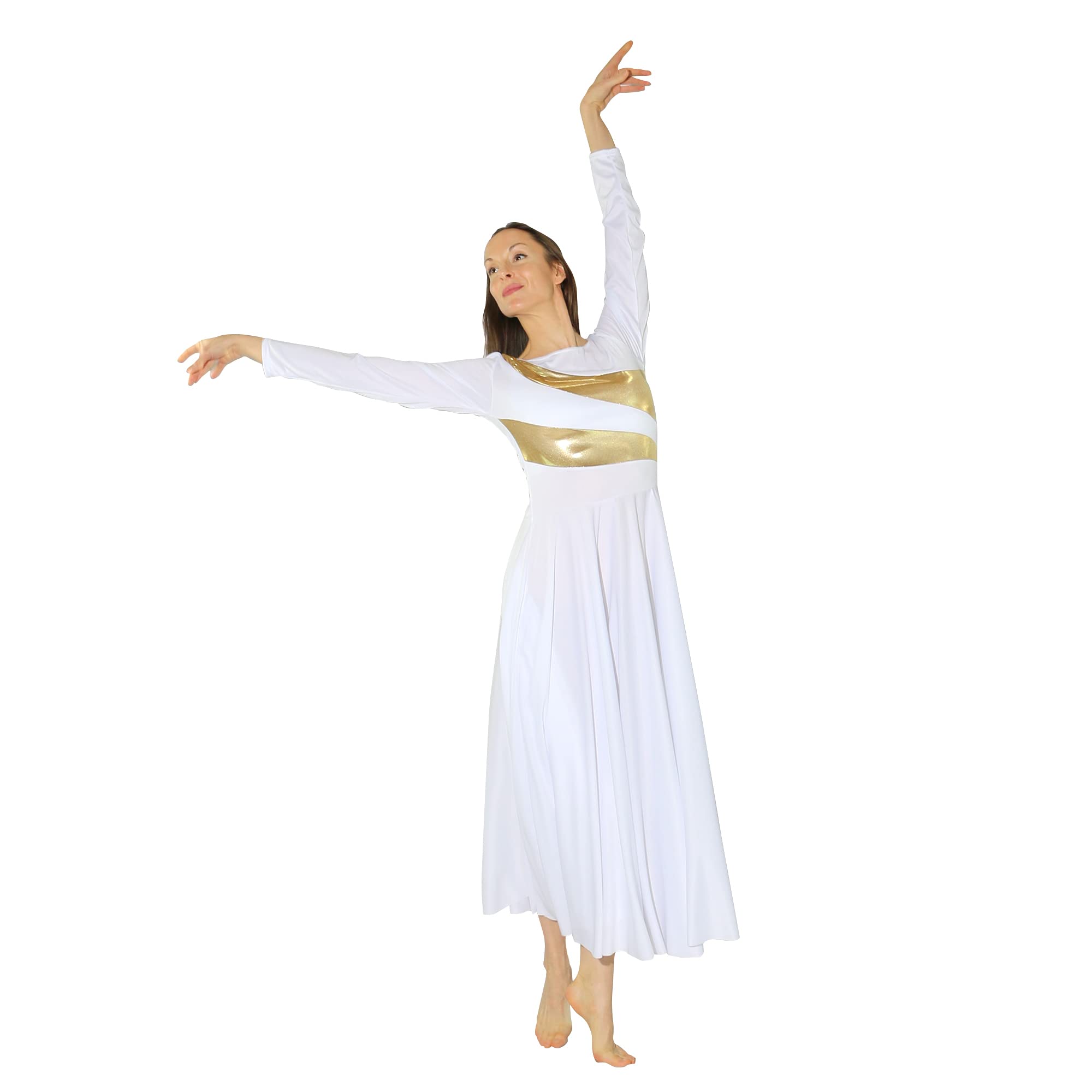 Danzcue Women's Metallic Bicolor Worship Dance Dress, Full Length Praise Dance Dress for Church Performances and Spiritual Events