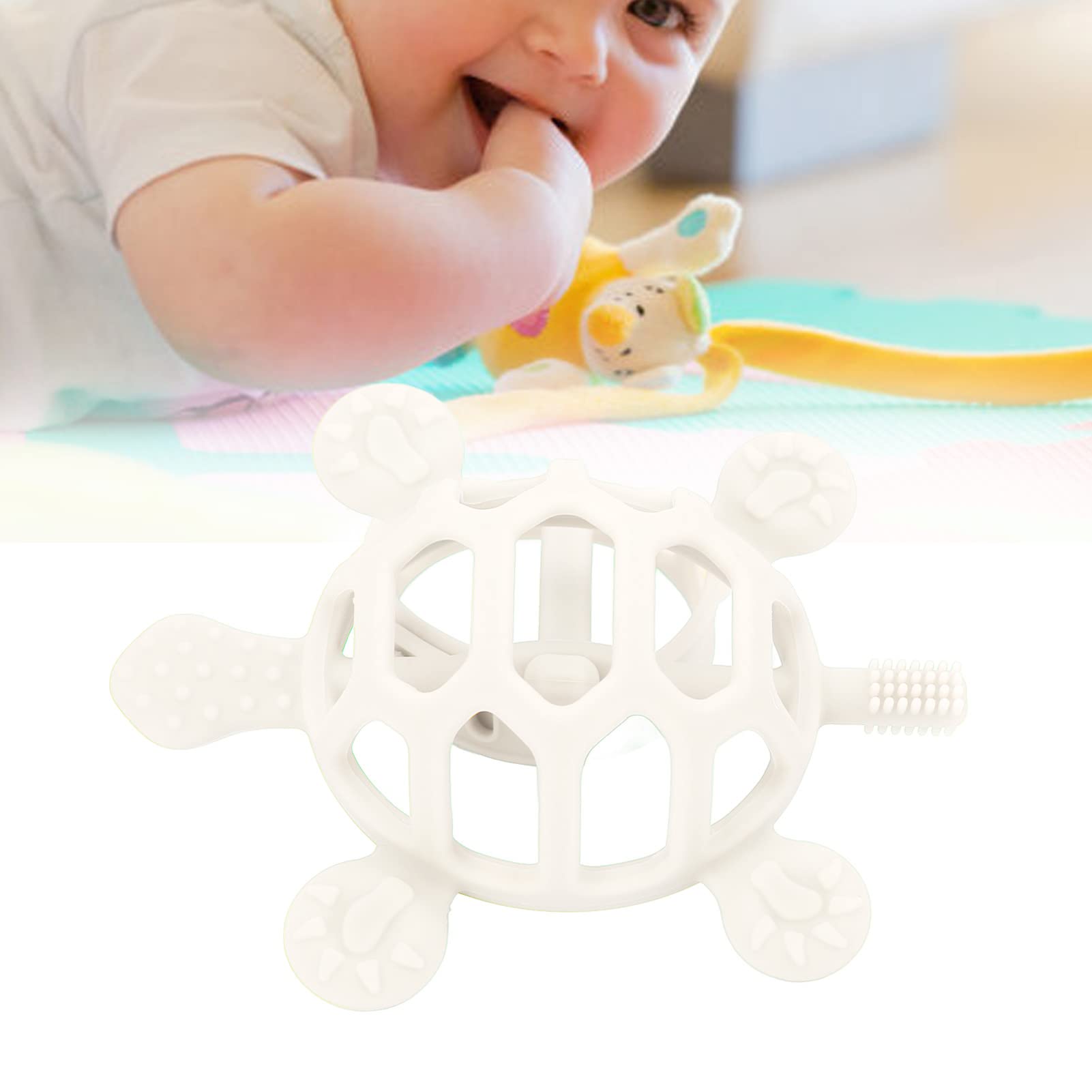 Organic Baby Teether - Food-Grade Safe Turtle-Shaped Chew Toy for Infants & Toddlers (Beige) | Helps Soothe Teething Pain & Prevents Hand Chewing - Perfect for Home, Daycare & Travel Use