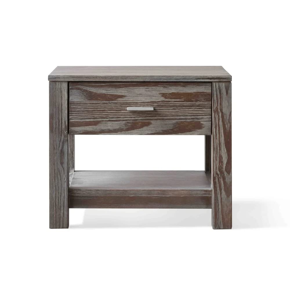Rustic Solid Wood Loft Nightstand with Weathered Pine Finish - Vintage Grain Wood Bedside Table for Farmhouse, Industrial & Modern Bedroom Decor
