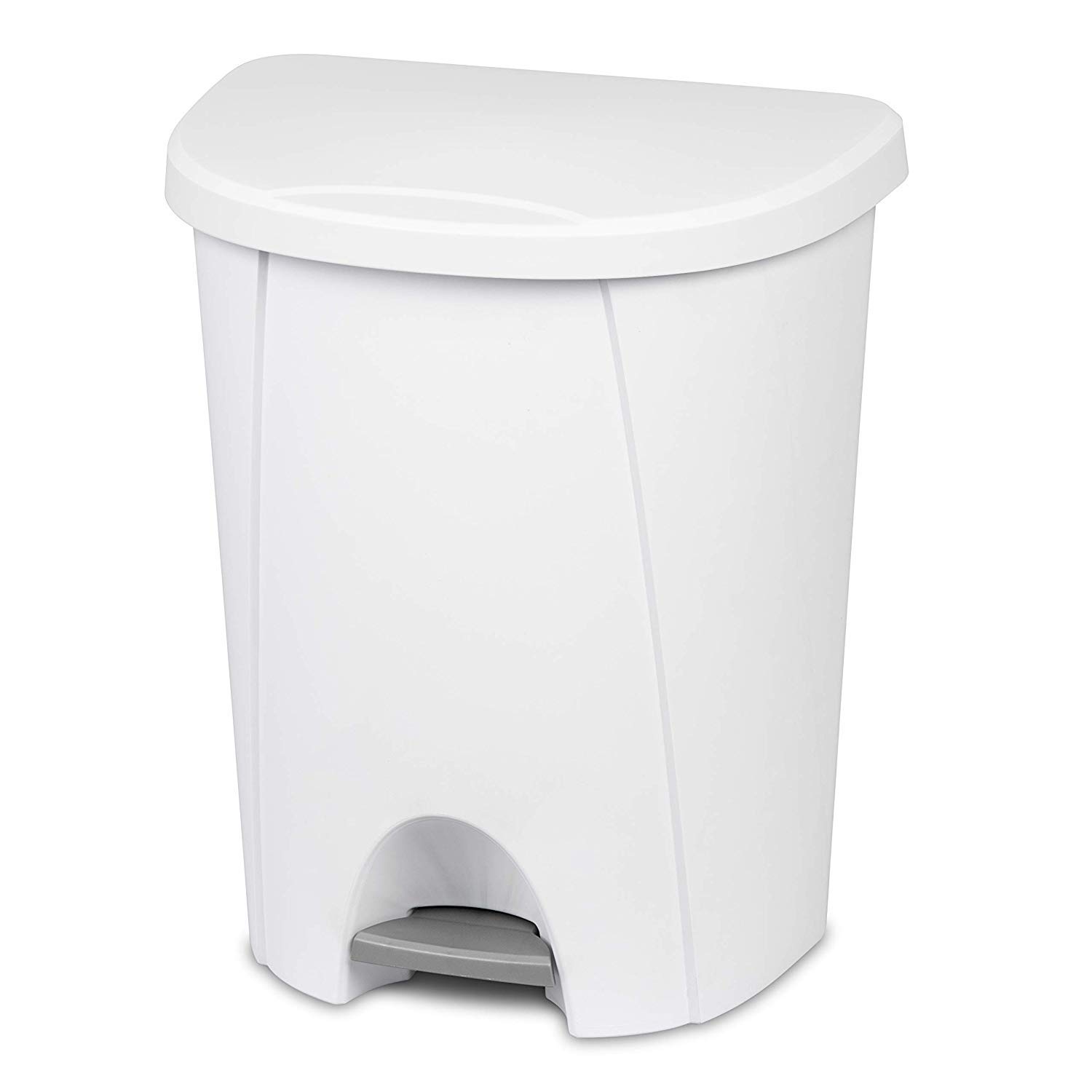 STERILITE 10948004 6.6 Gallon Step Trash Can with Lid - White Kitchen Waste Bin for Home, Office, Bathroom & Outdoor Use