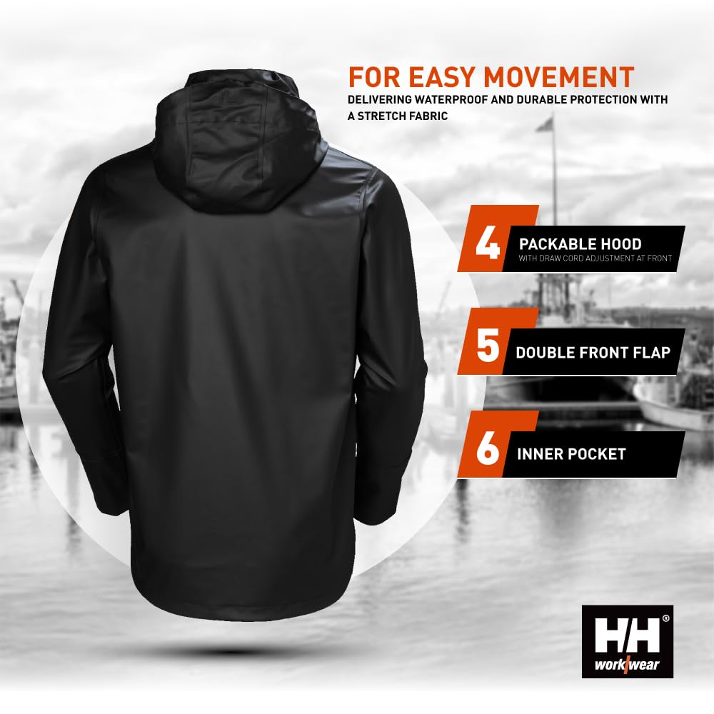 Helly-Hansen Men's Gale Waterproof Work Jacket - Heavy-Duty Polyurethane on Polyester Knit for High Mobility - Ideal for Construction, Outdoor Work & Harsh Weather Conditions