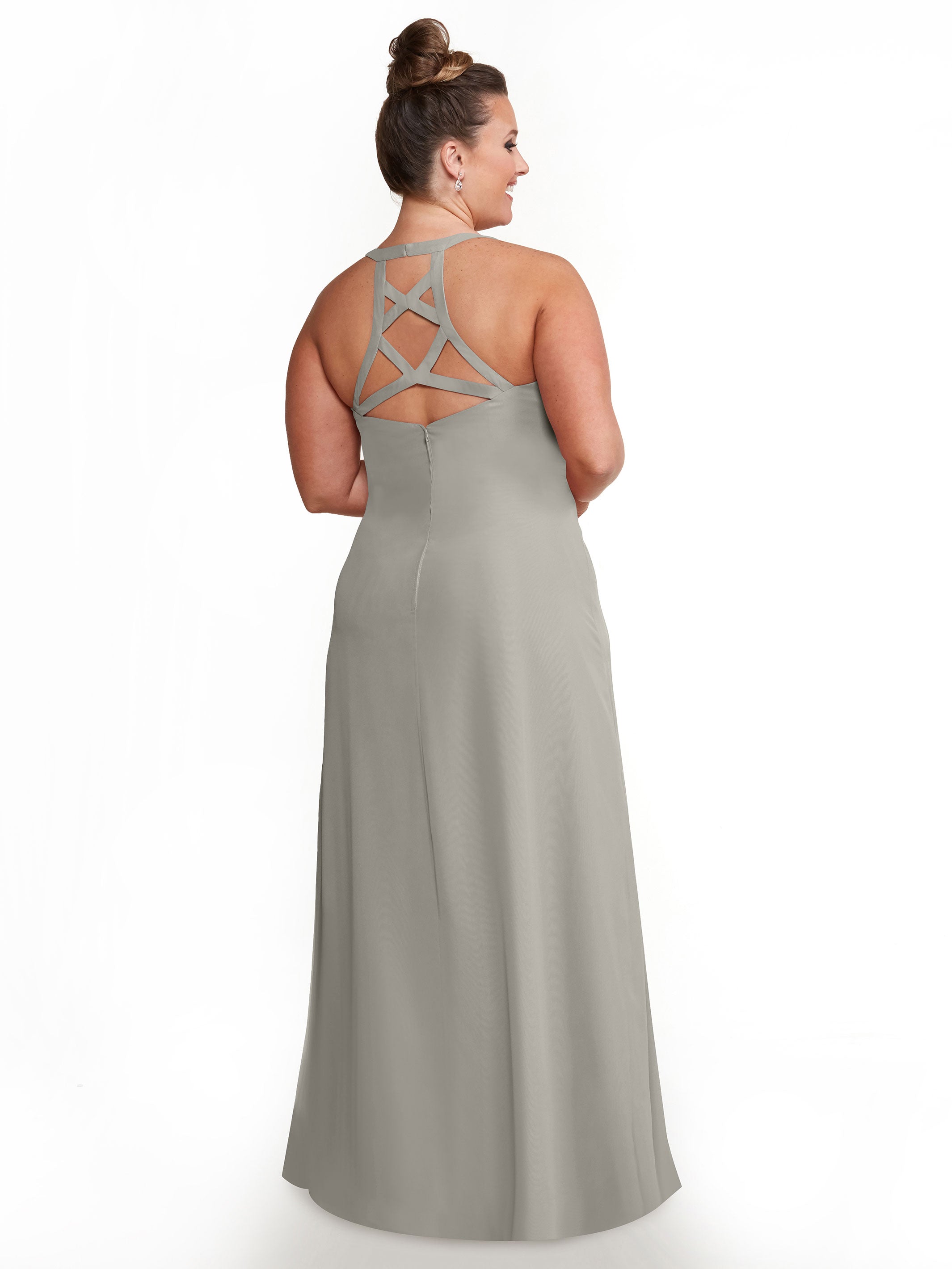 Elegant 80150 Chiffon A-Line Bridesmaid Dress with Plunging V-Neck & Intricate Back Detail - Perfect for Weddings, Formal Events & Special Occasions