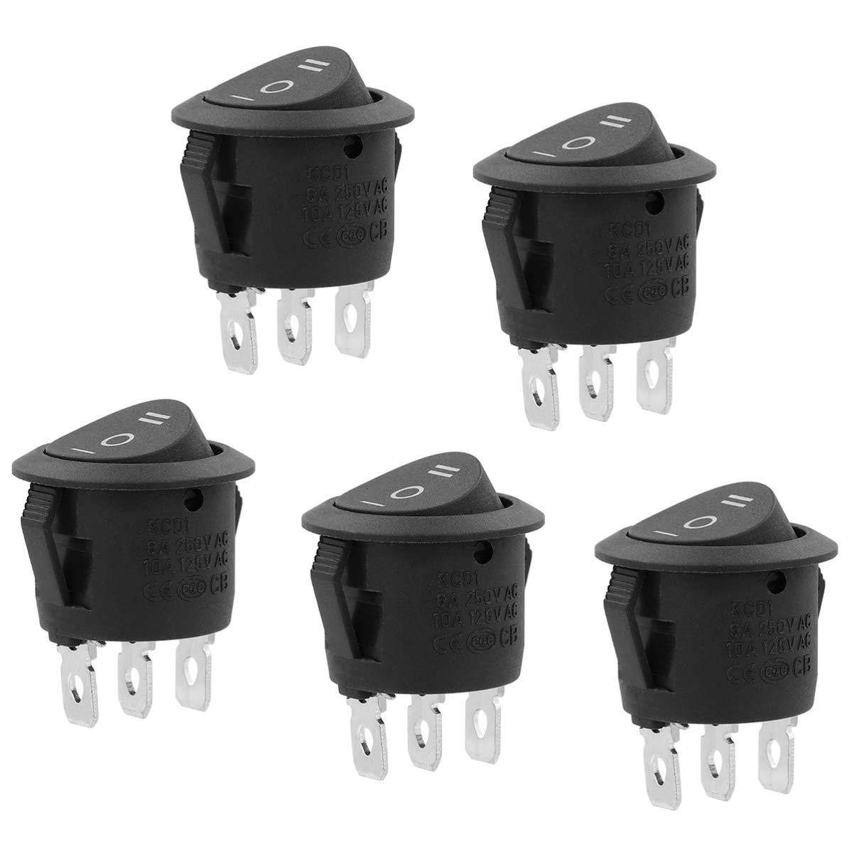 BESPORTBLE 5-Piece Rocker Switch Set - 3 Round Double Throw Push Buttons for Power Control in Office, Bar, and Car Applications