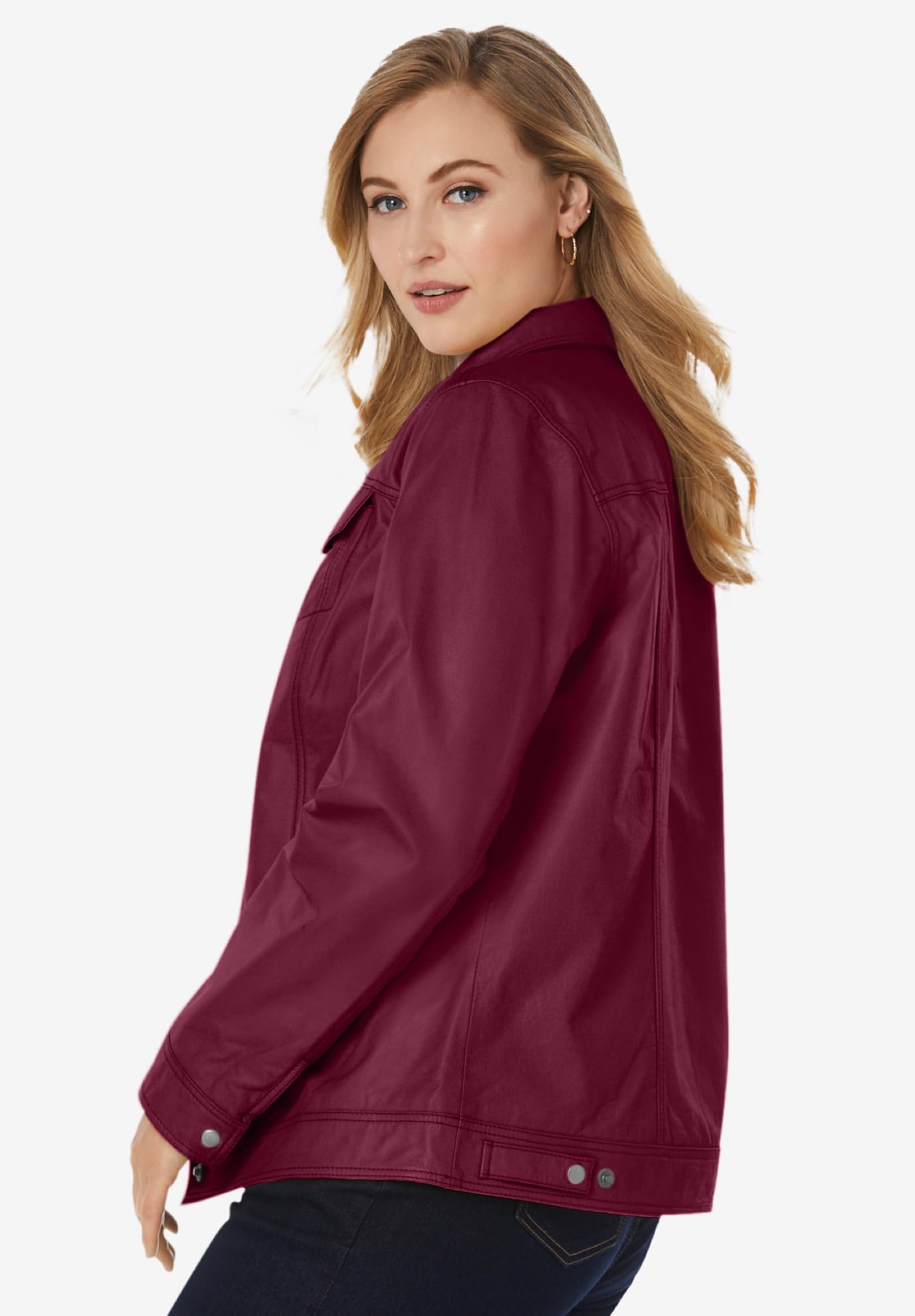 Jessica London Plus Size Denim Leather Jacket for Women | Casual Outwear