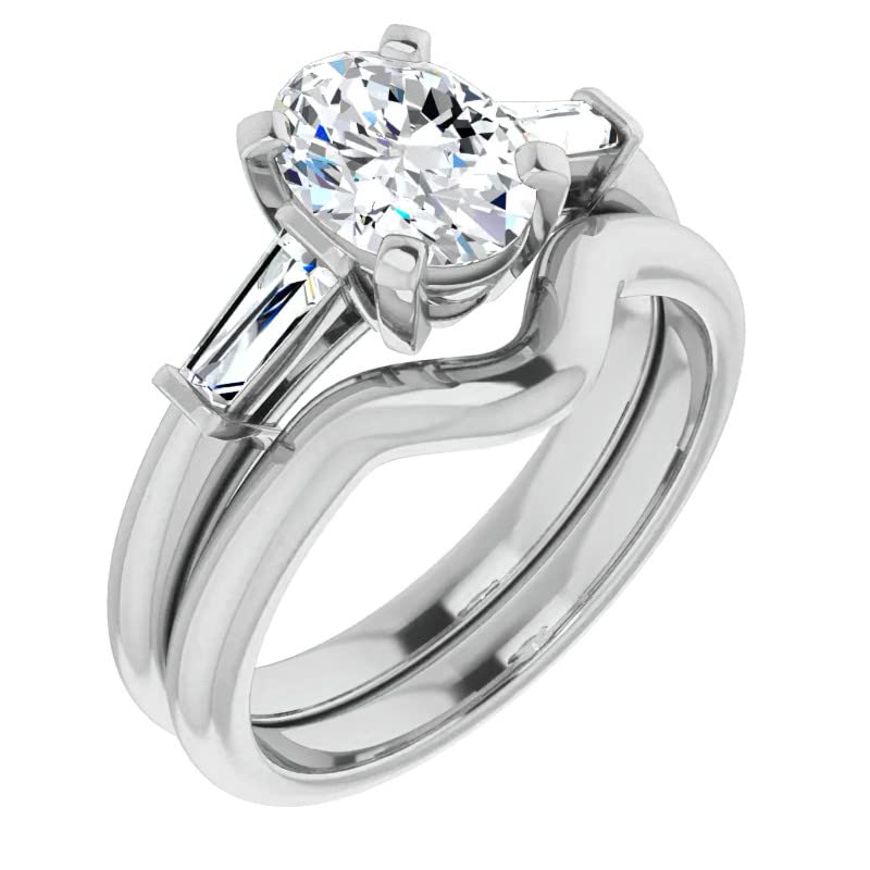 2 CT Oval Colorless Moissanite Engagement Ring Set for Women - Sterling Silver Wedding Bridal Ring Set with Solitaire Prong - Anniversary Promise Gift for Her - Perfect for Proposals, Weddings & Special Occasions