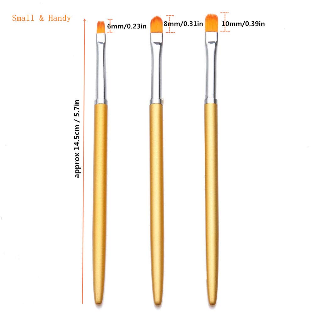 6PCS Professional Nail Art Liner Brushes Set - Acrylic UV Gel Glitter Drawing & Painting Brushes with Nylon Hair for Carving Flowers - Golden Color (7/9/11mm & 6/8/10mm) - Perfect for Salon, Home Manicure & Nail Art Design