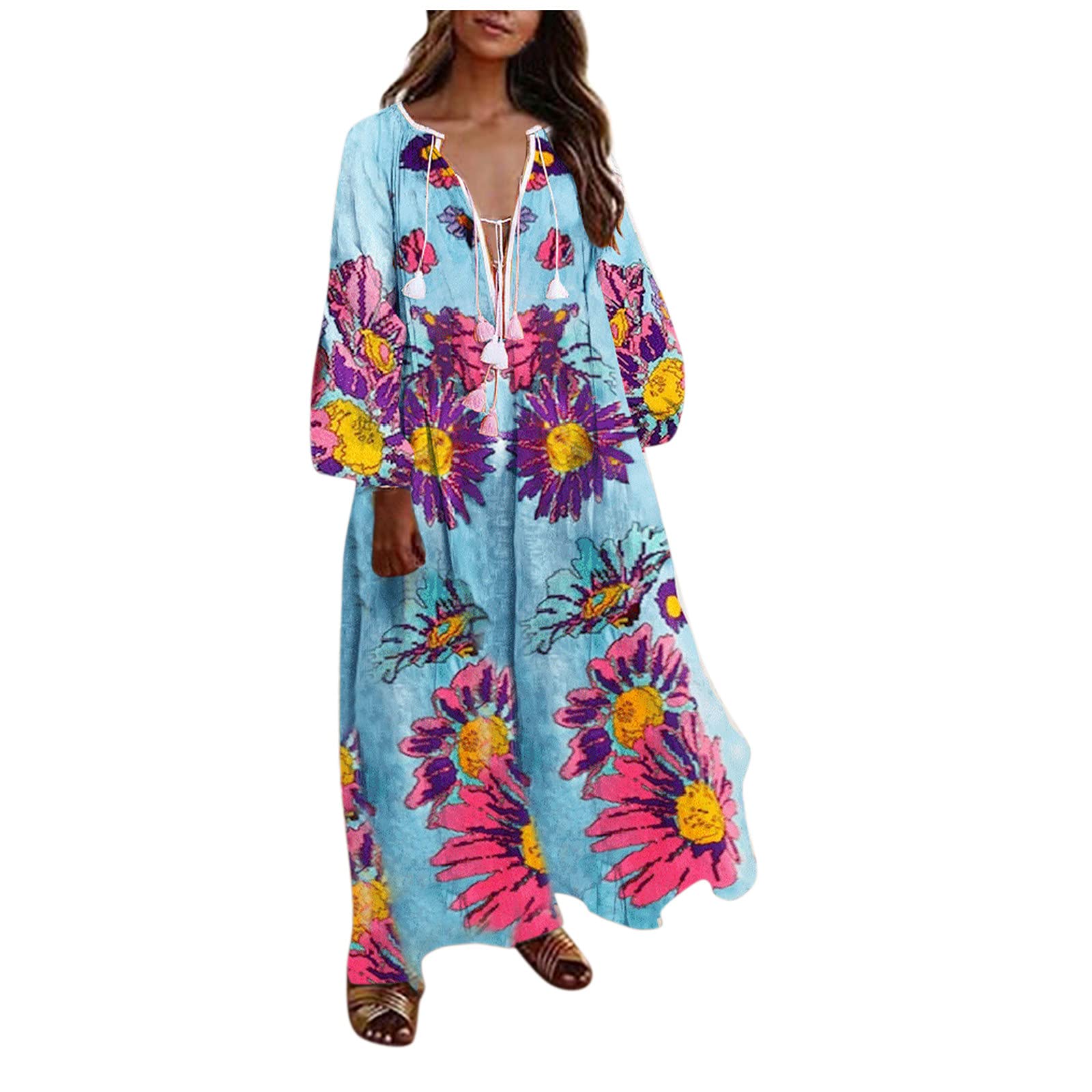 JINF Women's Summer Floral Print Sleeveless Swing Dress - Casual Beach O-Neck Short Dress for Vacation, Party & Outdoor Activities