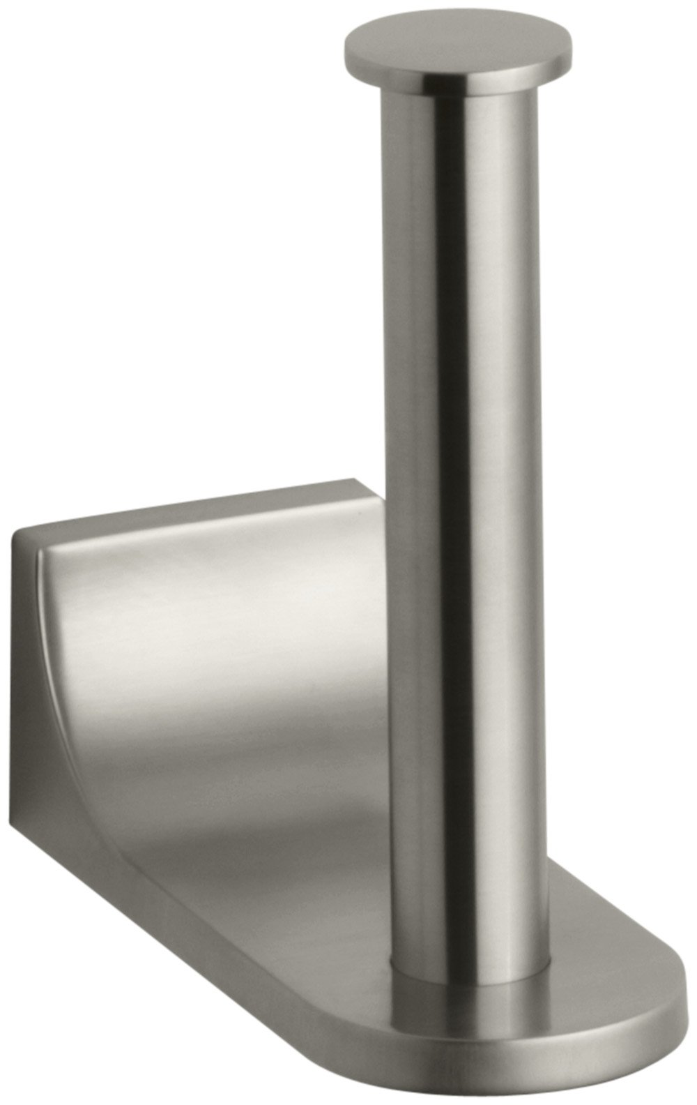 KOHLER LOURE® Vertical Toilet Paper Holder - Brushed Nickel Bathroom Tissue Roll Stand - Modern Wall-Mounted TP Dispenser for Home, Hotel & Office Restrooms