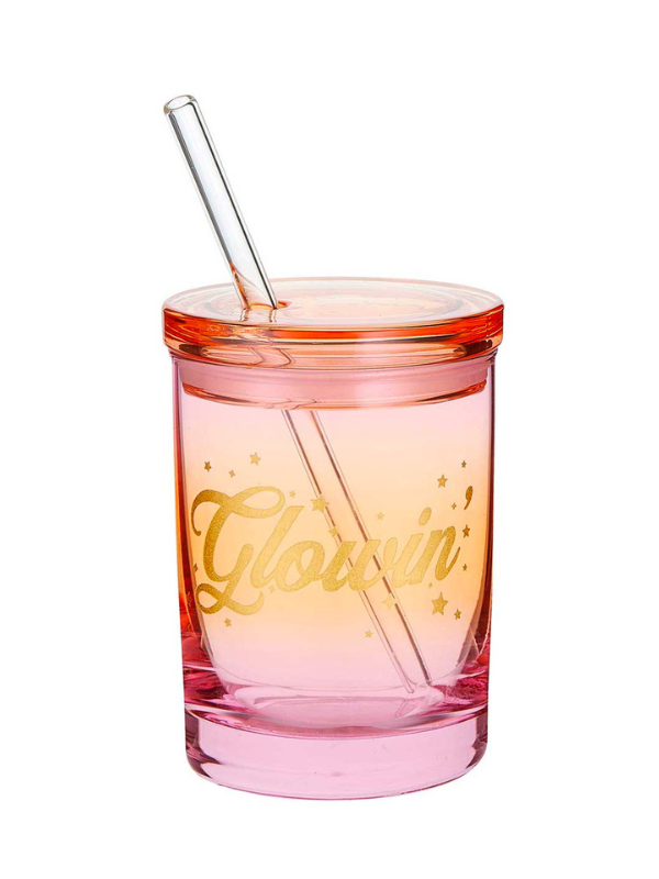 Glow in the Dark Glass Cup with Lid and Straw - 16oz Insulated Tumbler for Cold Drinks, Smoothies, Iced Coffee - Perfect for Parties, Nightclubs, Camping & Home Use