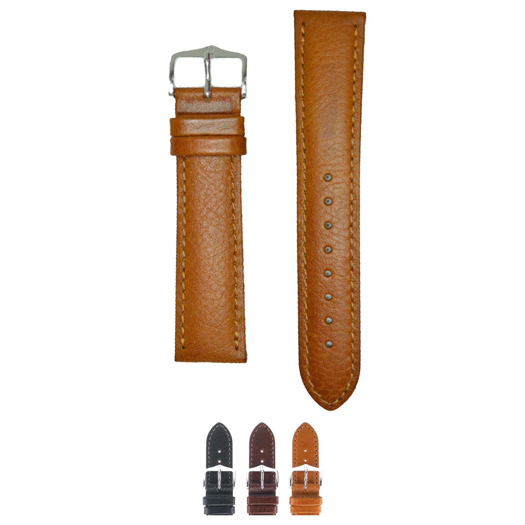 Premium HIRSCH Forest Textured Calf Leather Watch Band with Stainless Steel Buckle - Soft Untreated Leather Strap for Men & Women - Perfect for Dress Watches, Business Attire & Everyday Wear