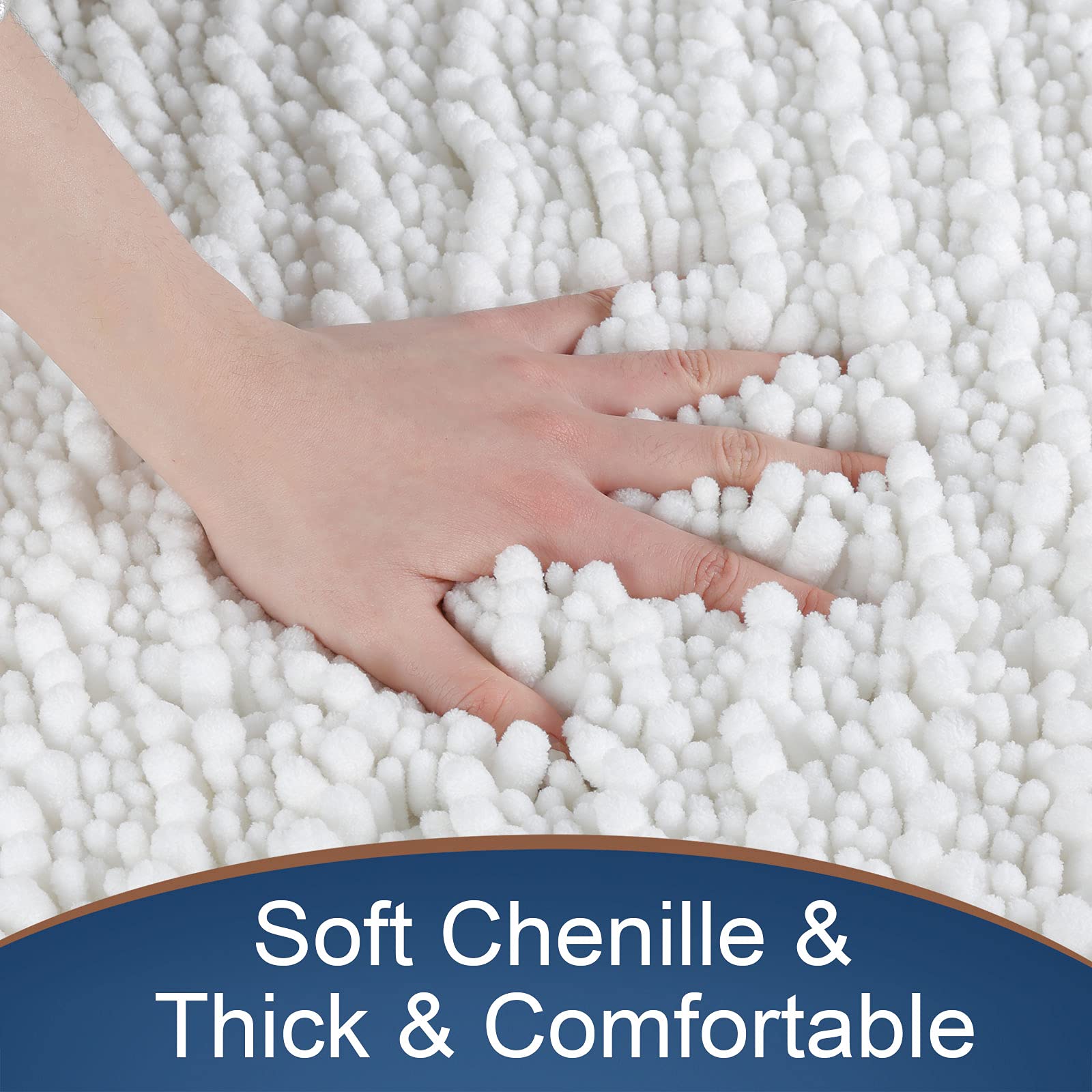 Yimobra Non-Slip Bathroom Rug Mat 44x24 Inches - Super Absorbent Quick Dry Machine Washable Bath Mat for Bathroom & Bedroom Floor - Soft Thick Modern Home Decor Accessories in Bright White - Perfect for Bathrooms, Showers and Vanity Areas