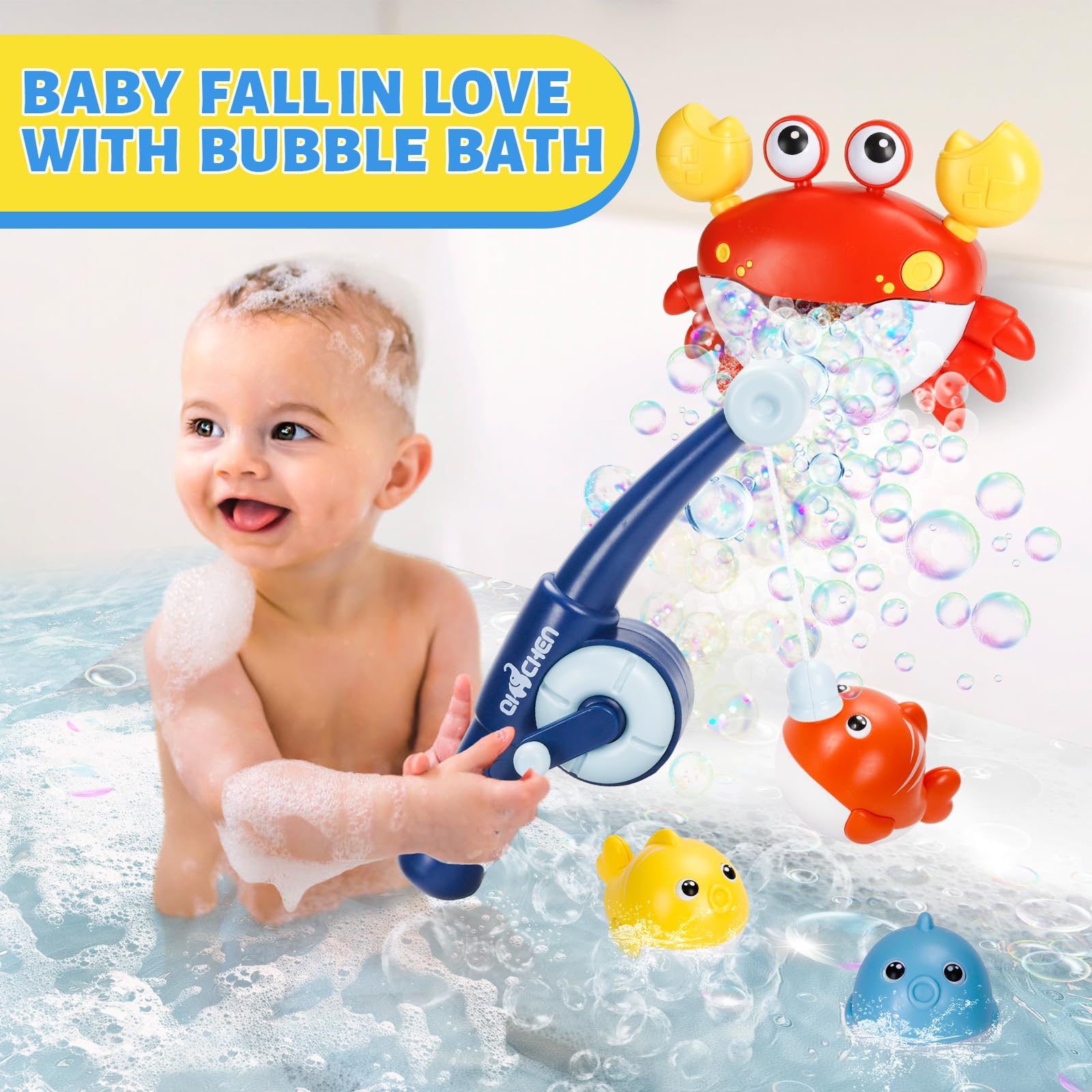 **Best Baby Bath Toys for Toddlers 1-3 Years - Magnetic Fishing Game, Crab Bubble Maker, Suction Spinner & Wind-Up Toys - Fun Bathtime Gift for Boys & Girls - Perfect for Sensory Play & Early Learning**    *(Use Case: Ideal for bathtime fun, sensory development, hand-eye coordination, and interactive play for toddlers.)*