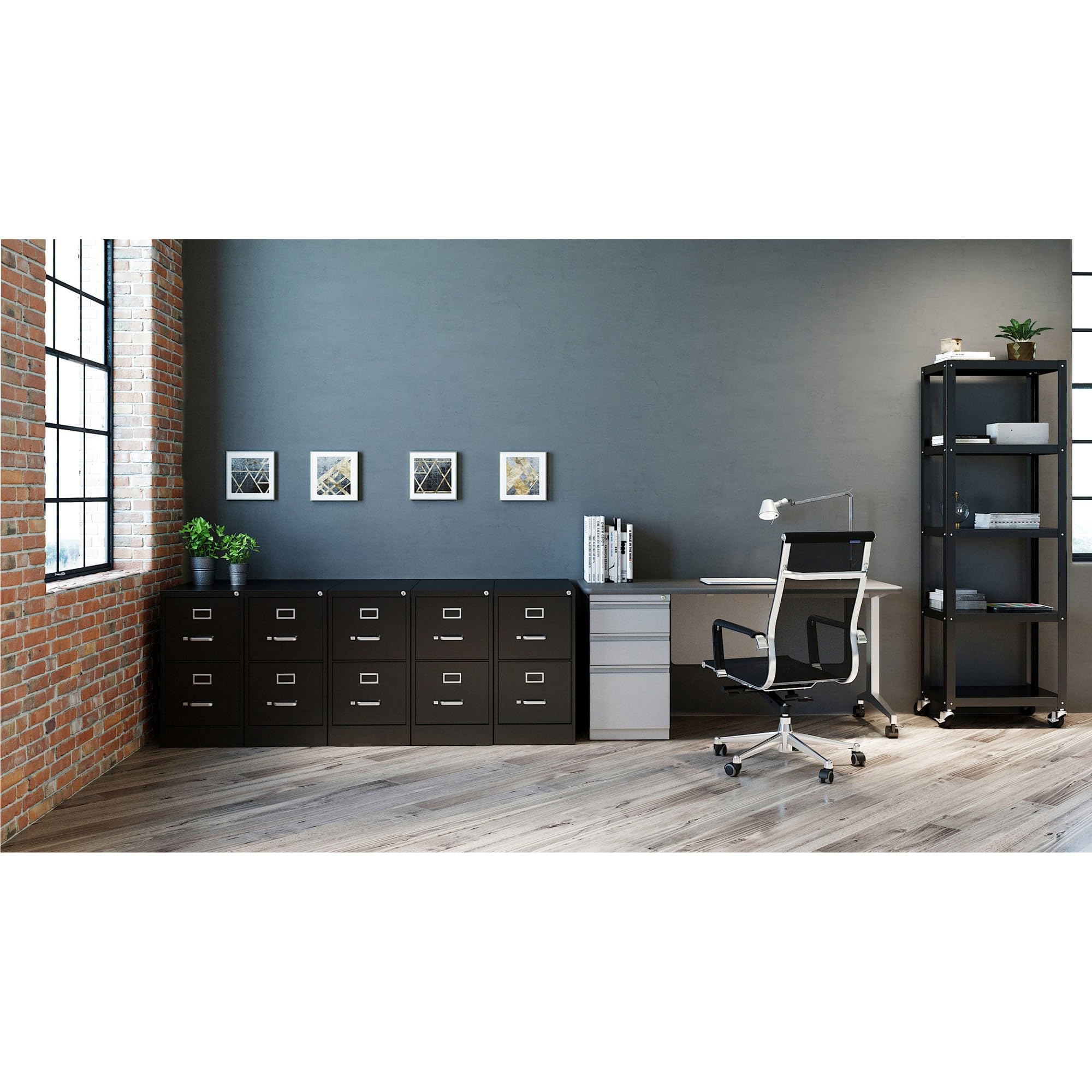 Lorell 2-Drawer Black Metal File Cabinet with Lock - 22