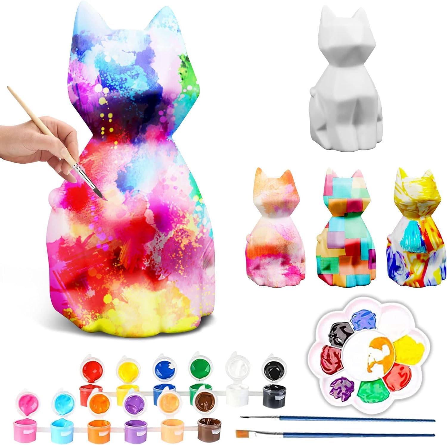 DIY Geometric Cat Night Light Painting Kit - Creative Arts & Crafts for Kids Ages 3-12 - Fun Animal Shaped Lamp for Bedroom Decor, Birthday Gifts for Boys & Girls - Perfect for Kids' Rooms, Study Areas & Gift Giving