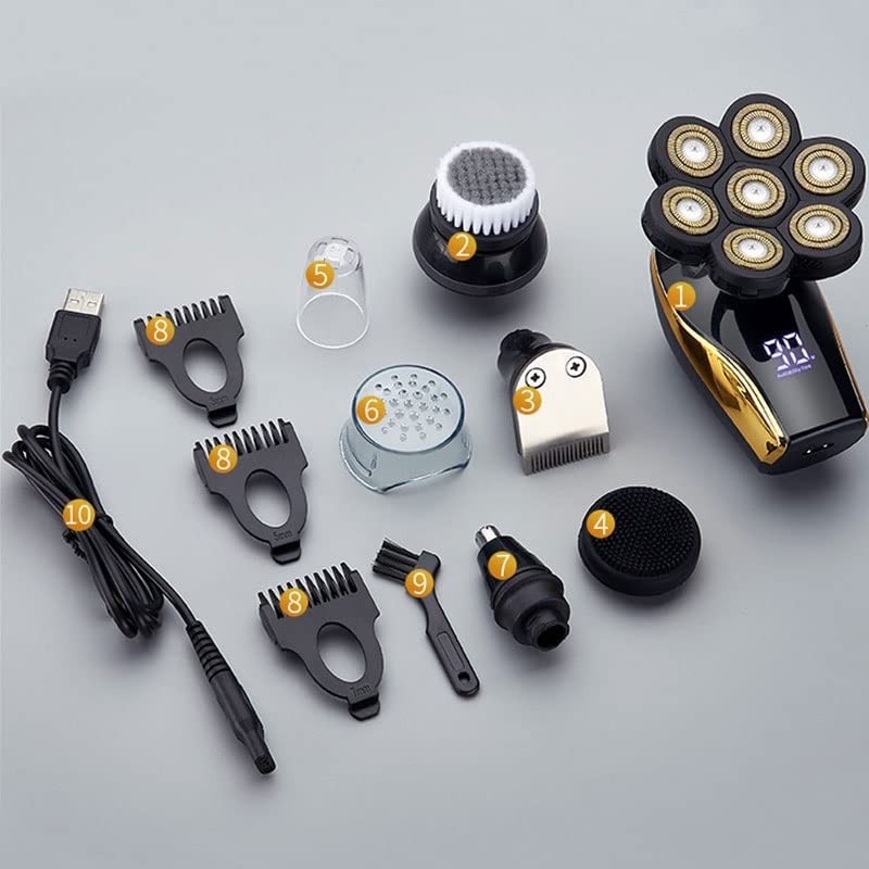 5-in-1 Rechargeable Electric Razor for Men - 7-Blade Wet/Dry Shaver & Beard/Body Trimmer | Grooming Kit for Smooth Shaving at Home, Travel & Gym