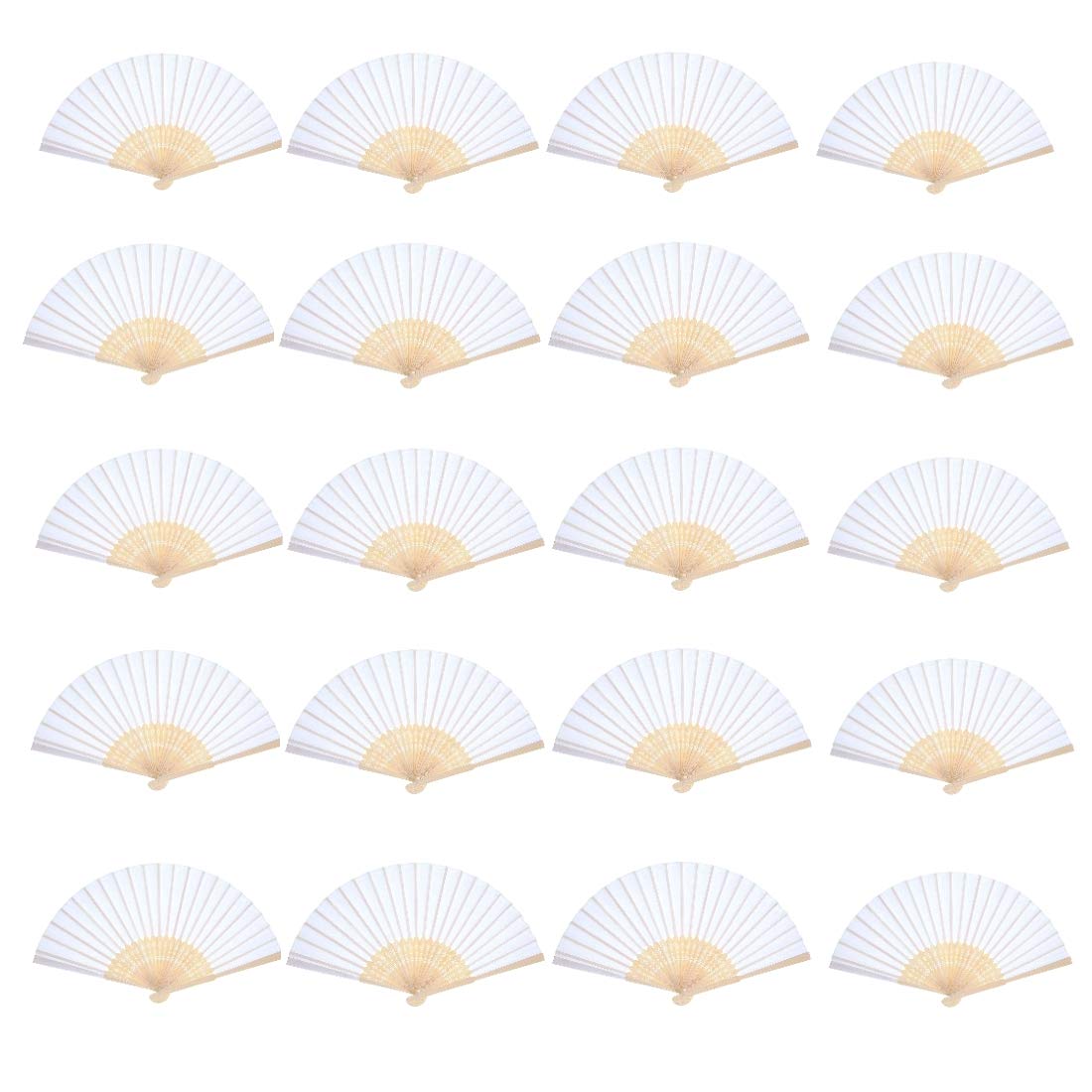 20 Pack White Chinese Paper Handheld Folding Fans - Summer Wedding Party Favors, Travel Cooling Fan for Women, Birthday Gift & Hot Flash Relief (Great for Outdoor Events, Bridal Showers, and Asian-Themed Decor)