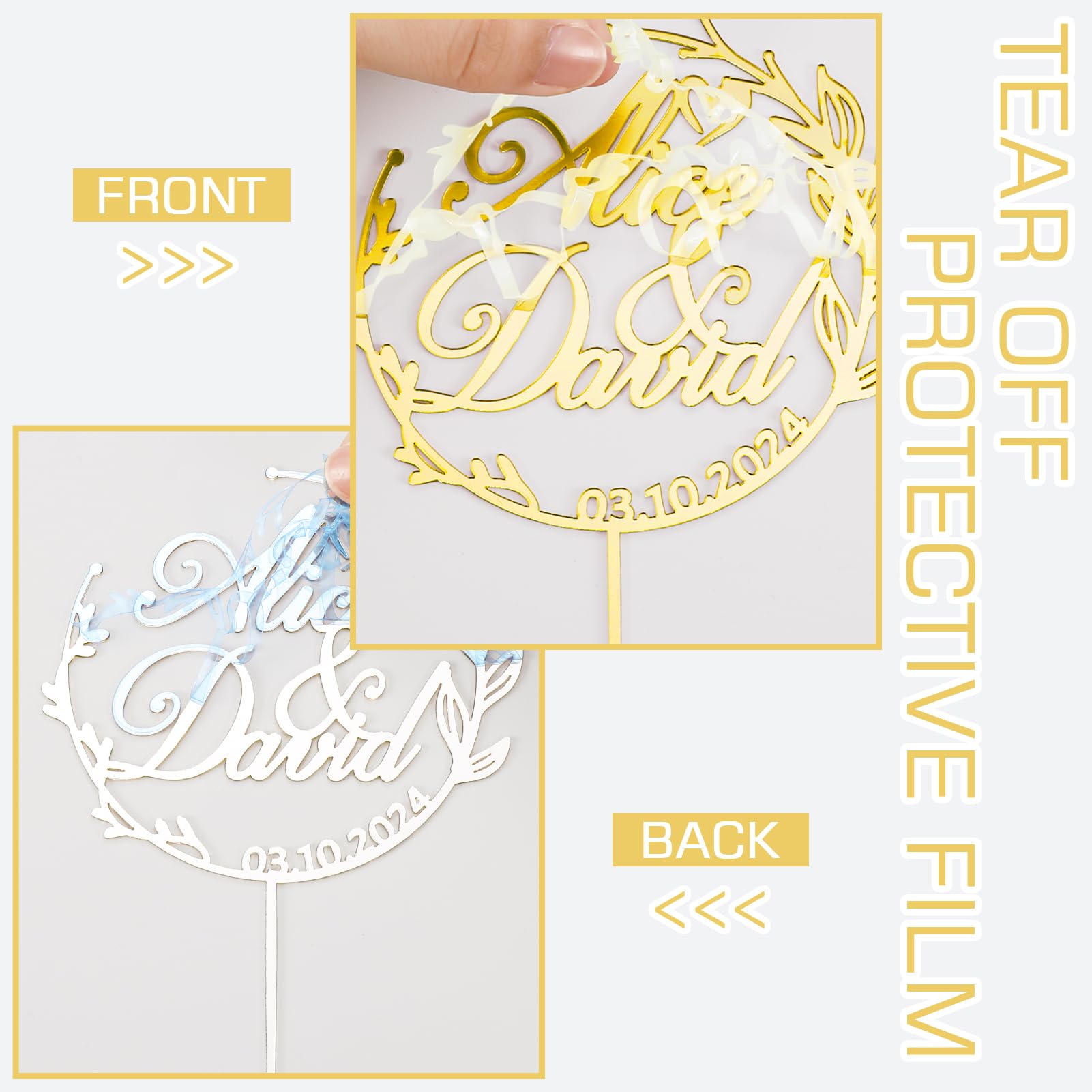 Custom Wedding Cake Toppers with Names & Date - Acrylic Mr & Mrs Cake Topper for Weddings, Anniversaries & Engagements - Elegant Gold Bride & Groom Sign (Style4) | Perfect for Wedding Cakes, Anniversary Celebrations & Romantic Events