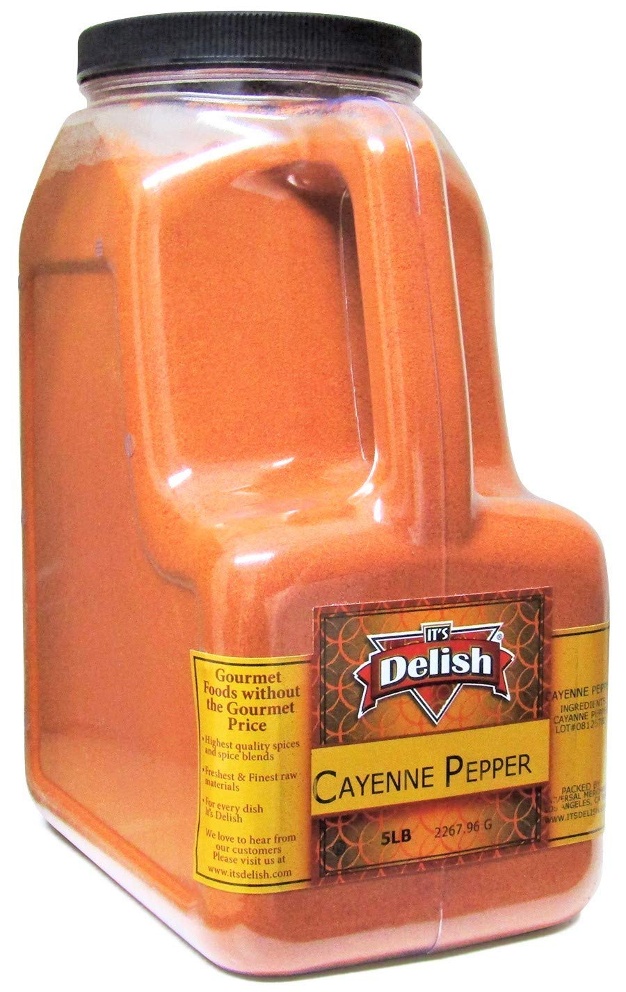 **It's Delish All-Natural Cayenne Pepper Powder – 5 LBS Restaurant Gallon Size Jug with Handle | Kosher, Non-GMO Red Pepper for Cooking, BBQ, Camping & Meal Prep | Perfect for Spicy Dishes, Sauces & Seasoning**