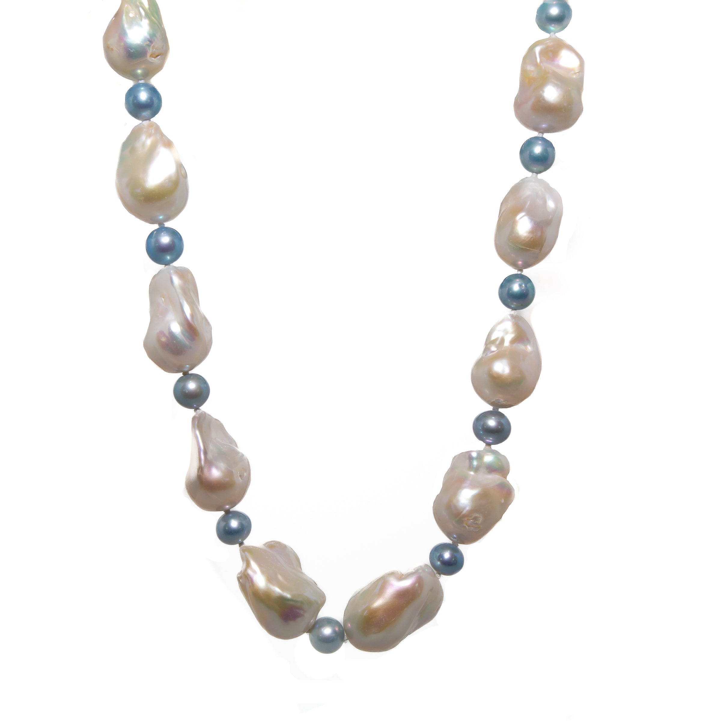 Botero Baroque Blue and White Pearls Necklace - Elegant Vintage Pearl Jewelry for Women - Perfect for Weddings, Parties & Special Occasions